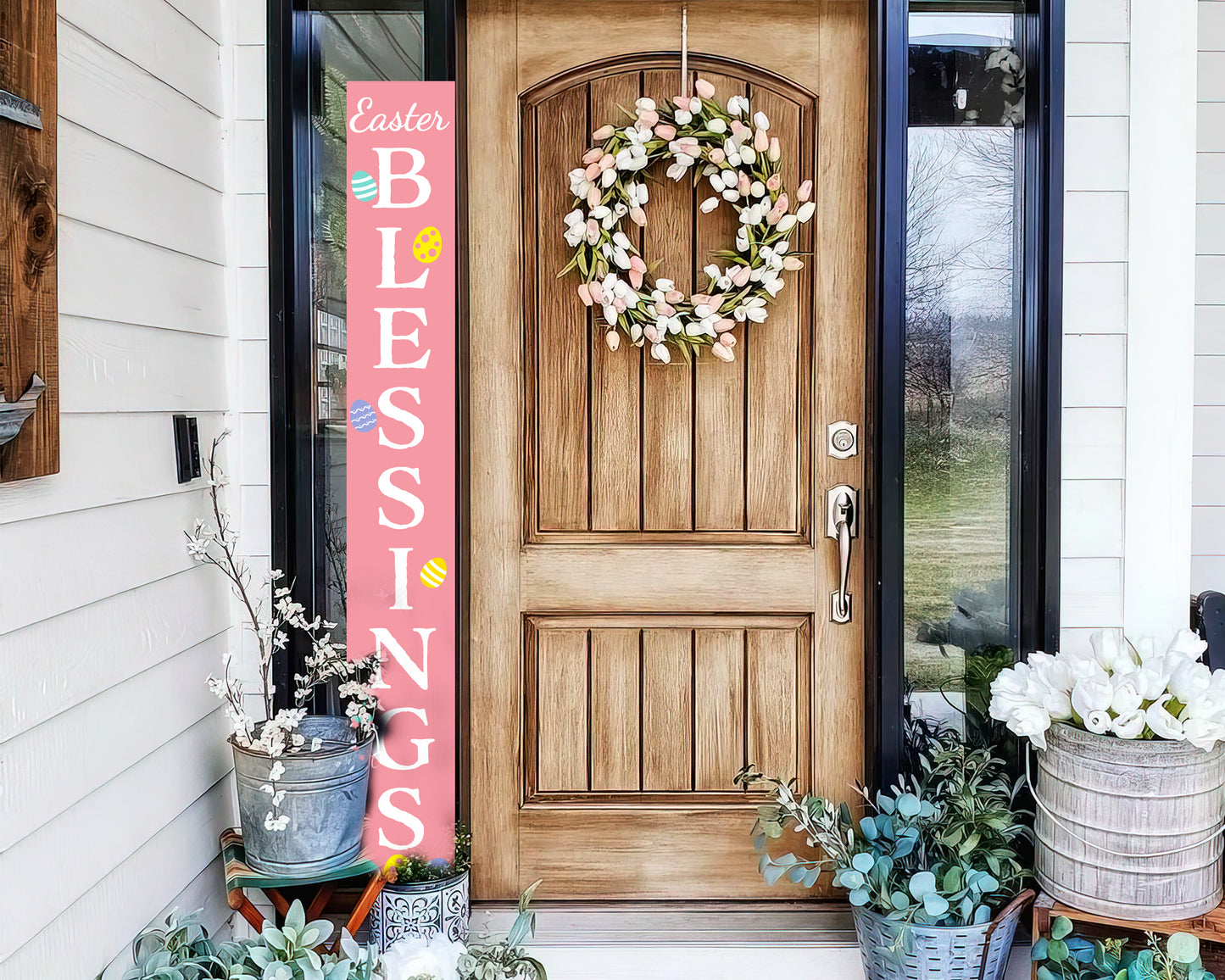 72in Easter Blessings Porch Sign - Easter Decor Sign, Home Front Door Yard Party Decor, Folding Sign, Rustic Farmhouse Party Decor