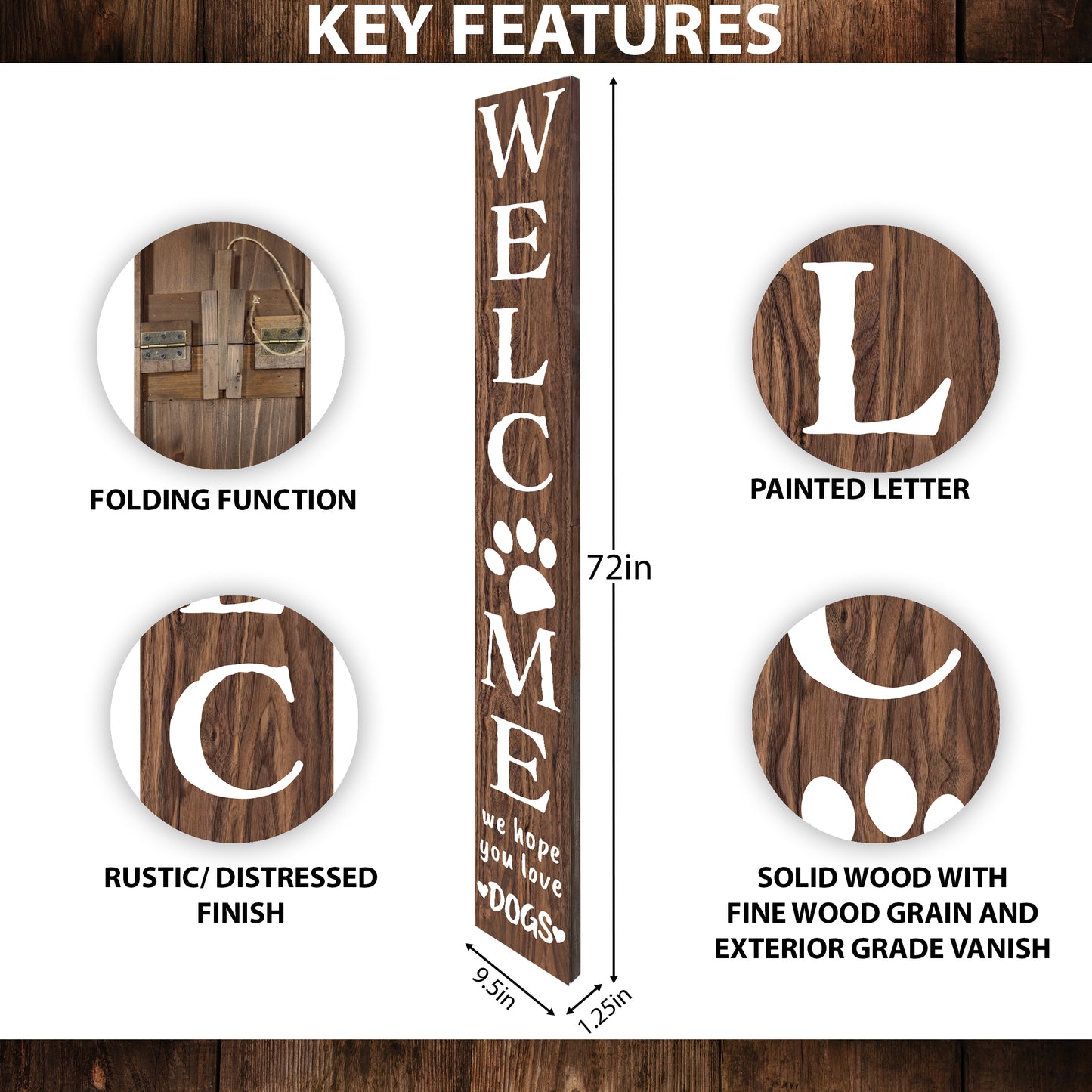 72in 'We Hope You Love Dogs' Brown Porch Sign - Dog Lover Welcome Home Sign, Ideal for Dog House Decor, Perfect Everyday Porch Decor