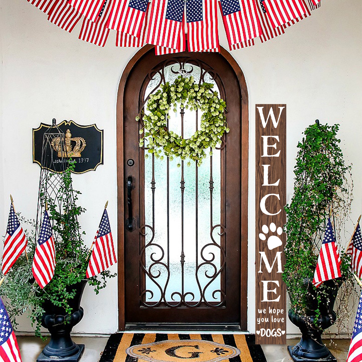 72in 'We Hope You Love Dogs' Brown Porch Sign - Dog Lover Welcome Home Sign, Ideal for Dog House Decor, Perfect Everyday Porch Decor