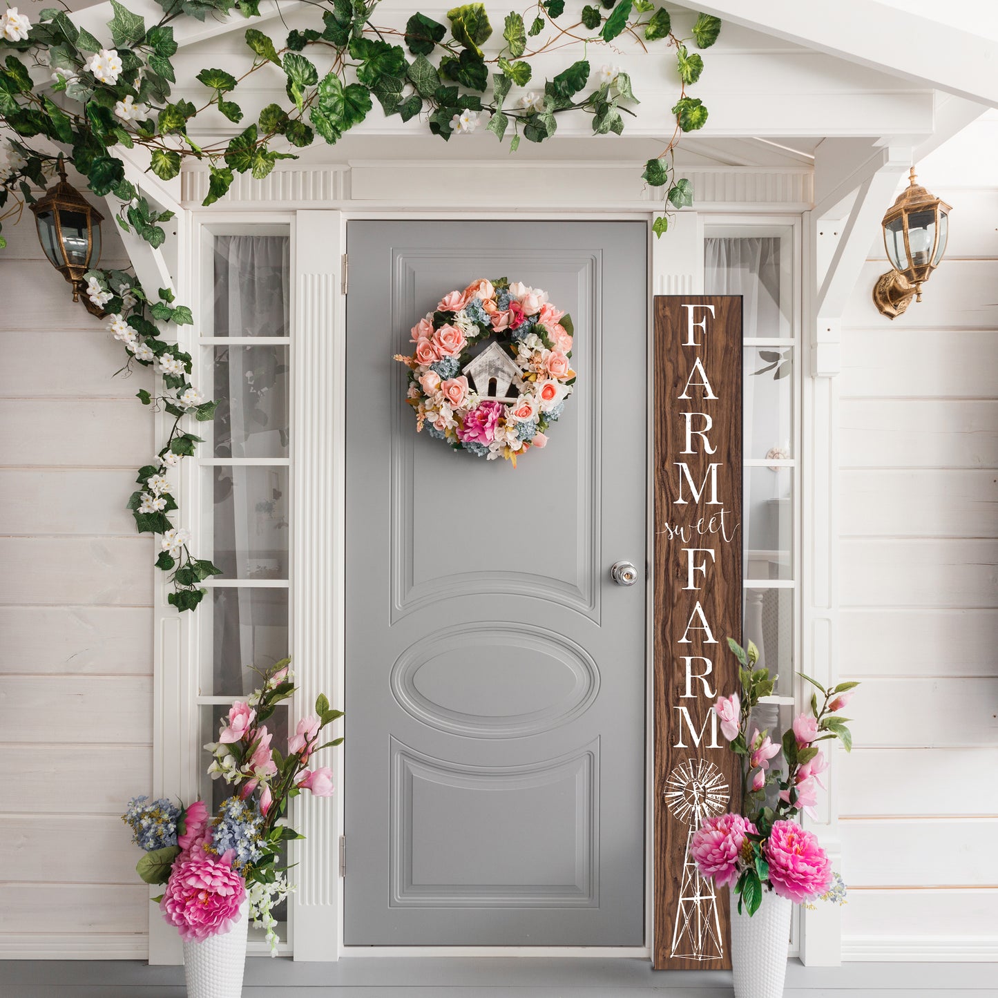 72in Brown 'Farm Sweet Farm' Welcome Porch Sign - Rustic Door & Outdoor Home Decor