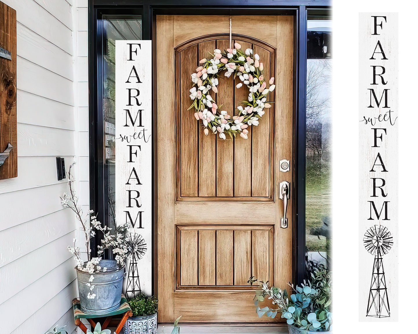 72in White 'Farm Sweet Farm' Welcome Porch Sign - Rustic Door & Outdoor Home Decor