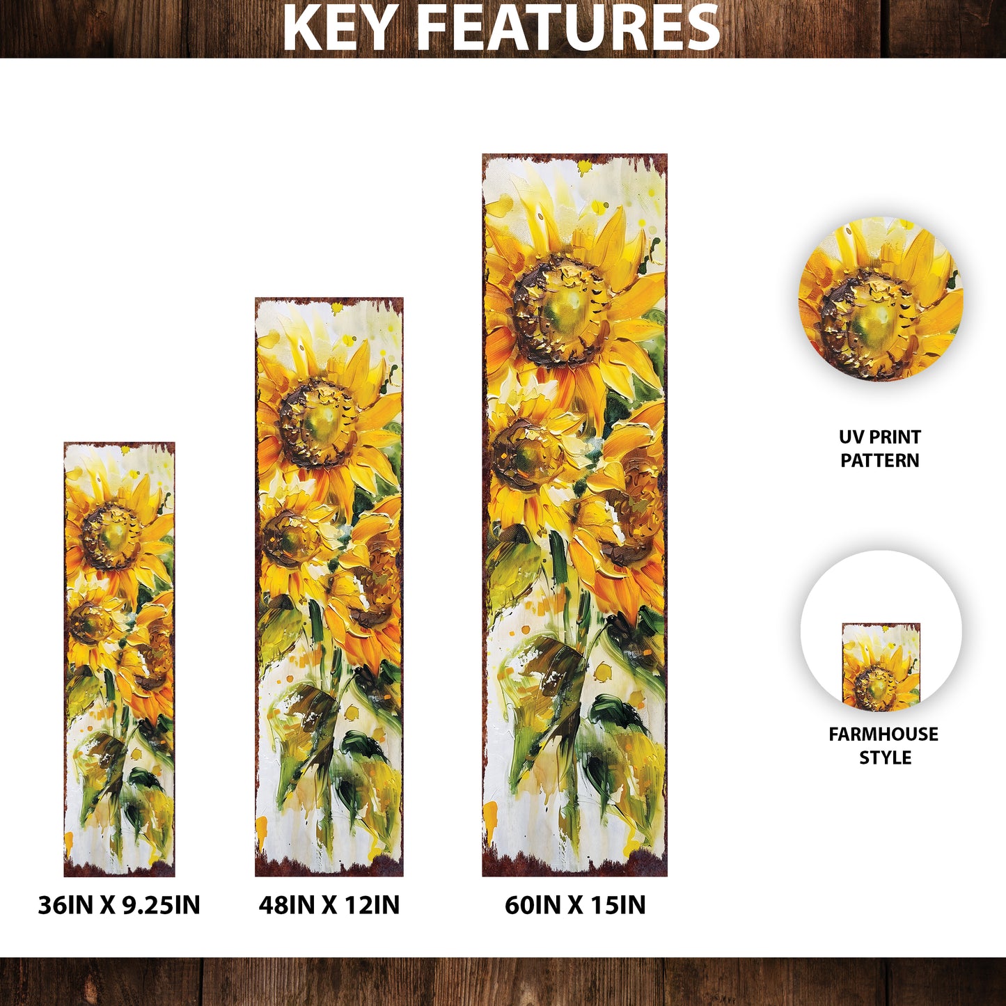 Summer Oil Sunflower Wooden Porch Sign | Rustic Farmhouse Decor for Door, Wall, Outdoor Entryway Decorative | UV Print | Multi Sizes