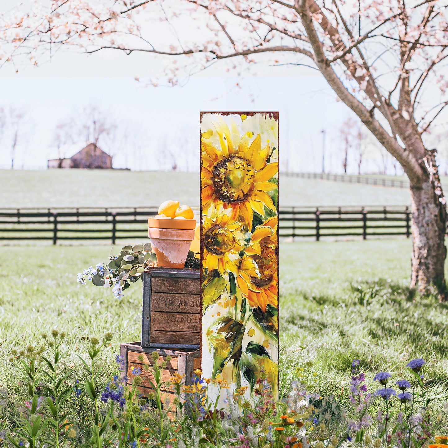 Summer Oil Sunflower Wooden Porch Sign | Rustic Farmhouse Decor for Door, Wall, Outdoor Entryway Decorative | UV Print | Multi Sizes