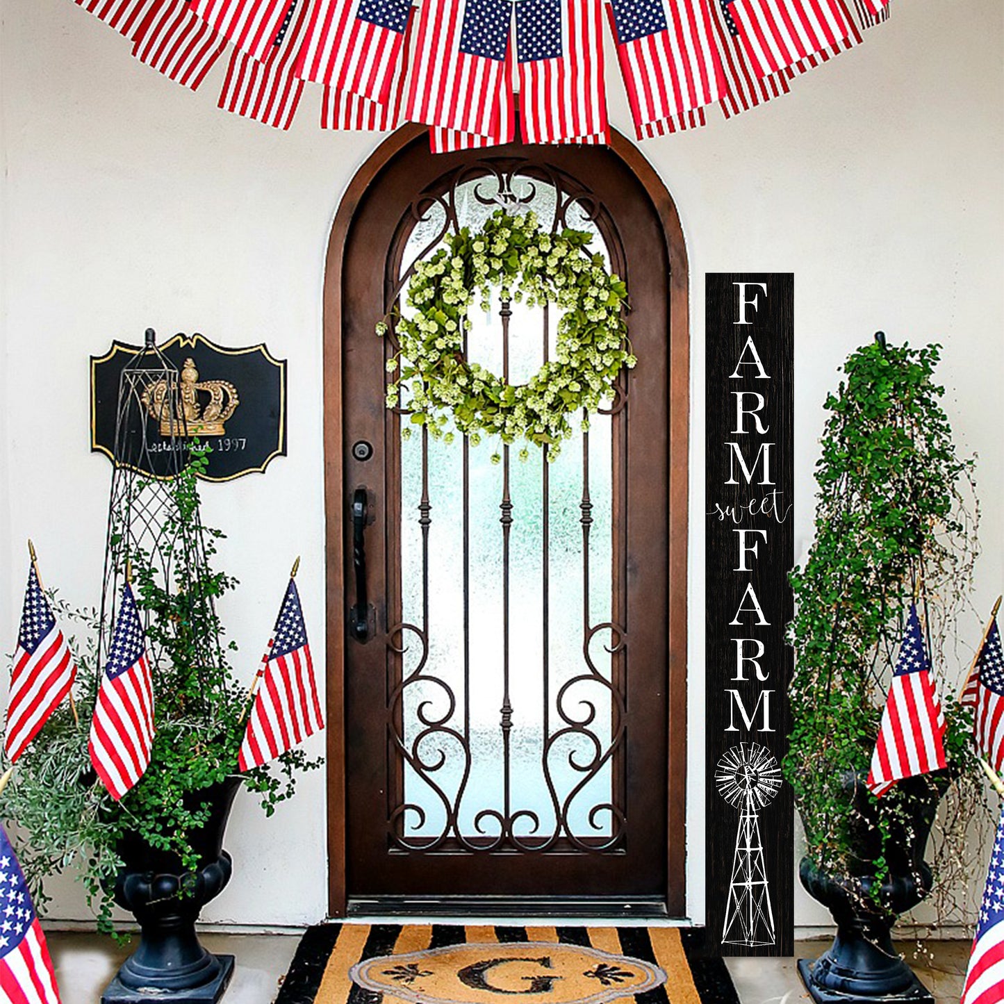 72in Wooden Farm Sweet Farm Welcome Porch Sign, Door Signs & Outdoor Welcome Home Sign