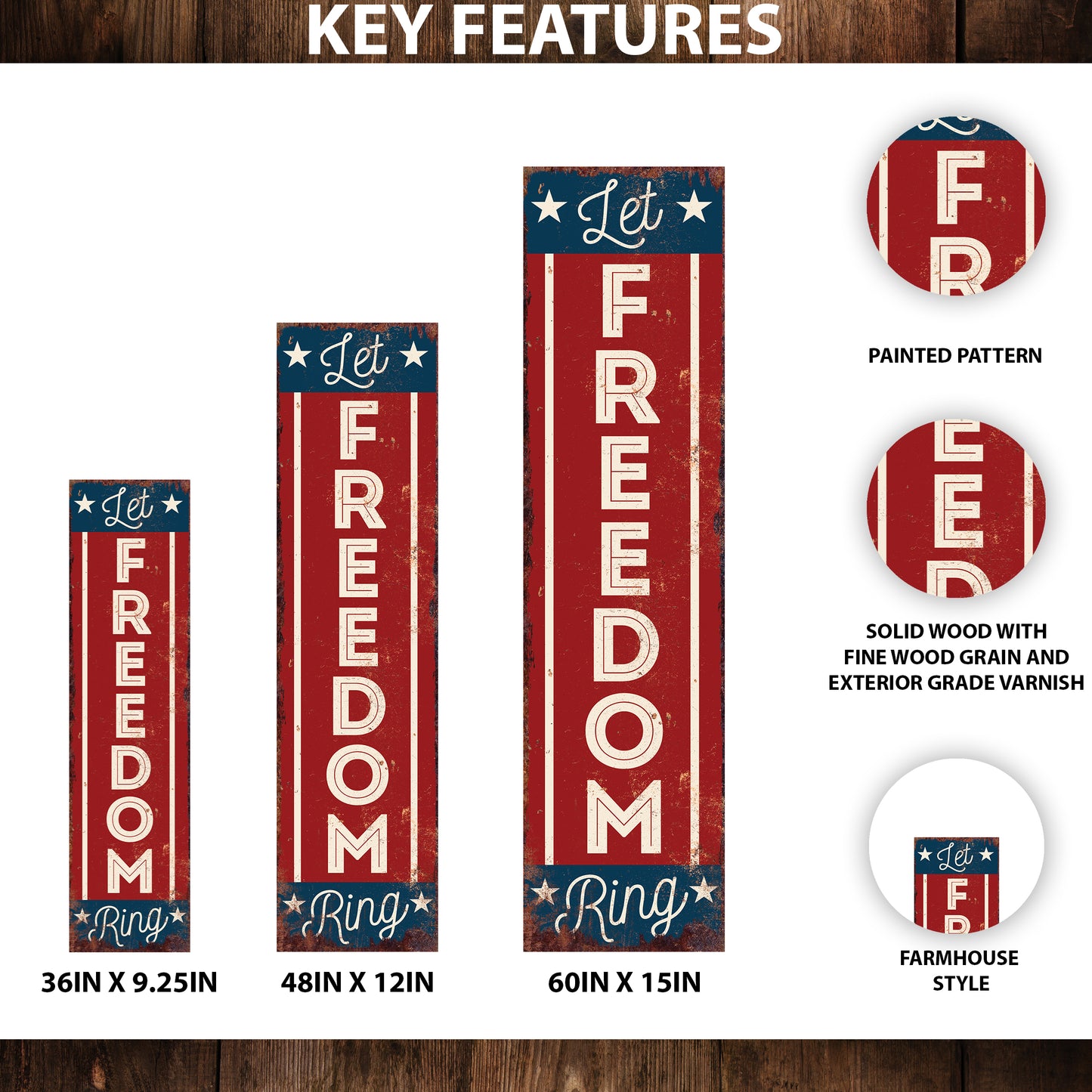 4th of July Let Freedom Ring Porch Sign Entryway Decor | UV Print | Front Porch Plaque | Seasonal Home Decor | 3 Sizes