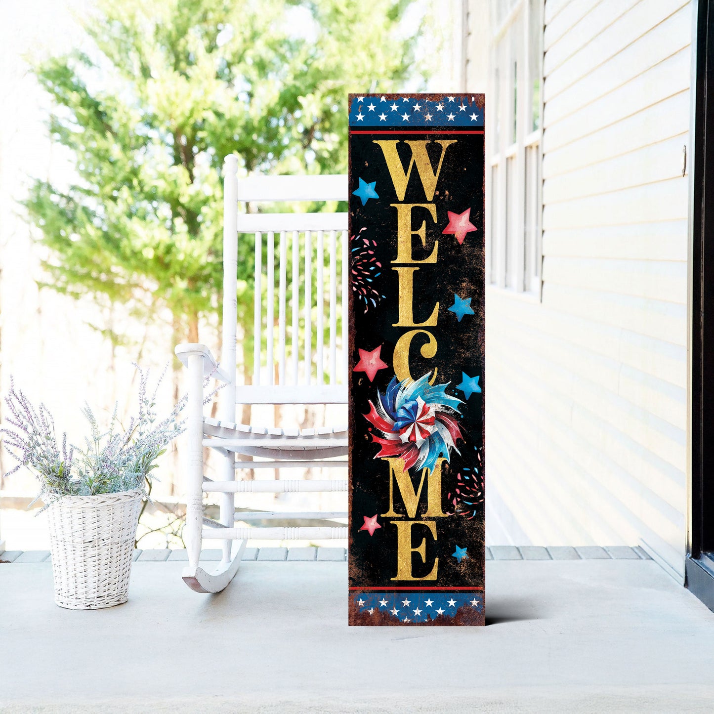 4th of July Welcome Porch Sign Entryway Decor | UV Print | Front Porch Plaque | Seasonal Home Decor | 3 Sizes
