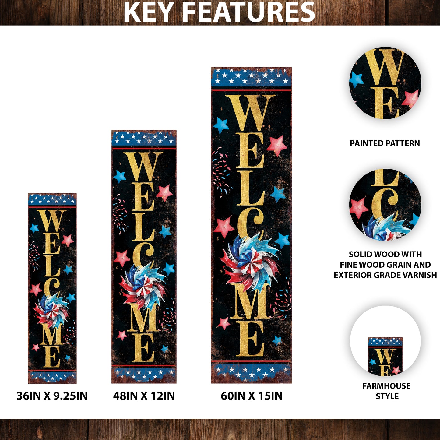 4th of July Welcome Porch Sign Entryway Decor | UV Print | Front Porch Plaque | Seasonal Home Decor | 3 Sizes
