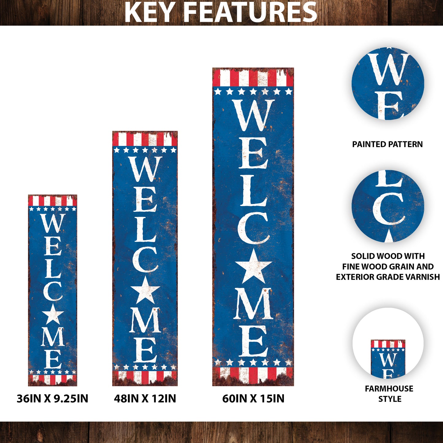 4th of July Welcome Porch Sign Entryway Decor | UV Print | Front Porch Plaque | Seasonal Home Decor | 3 Sizes