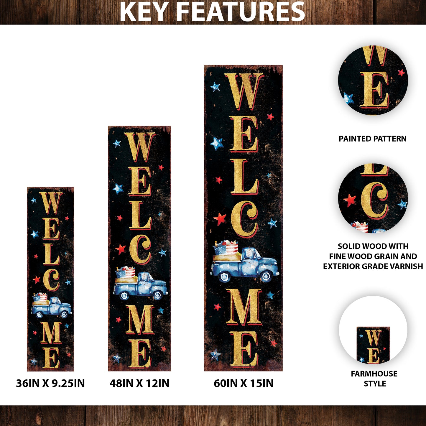 4th of July Welcome Porch Sign Entryway Decor | UV Print | Front Porch Plaque | Seasonal Home Decor | 3 Sizes