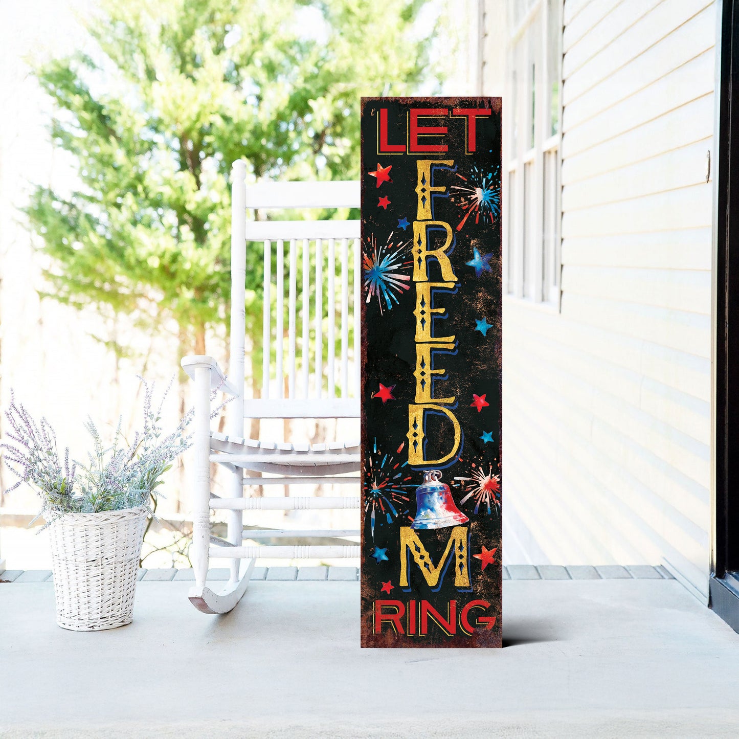 4th of July Let Freedom Ring Porch Sign Entryway Decor | UV Print | Front Porch Plaque | Seasonal Home Decor | 3 Sizes