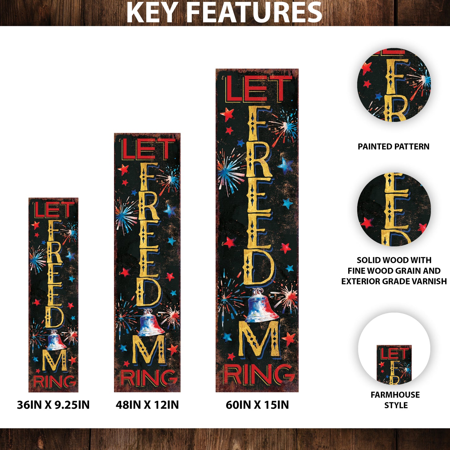 4th of July Let Freedom Ring Porch Sign Entryway Decor | UV Print | Front Porch Plaque | Seasonal Home Decor | 3 Sizes