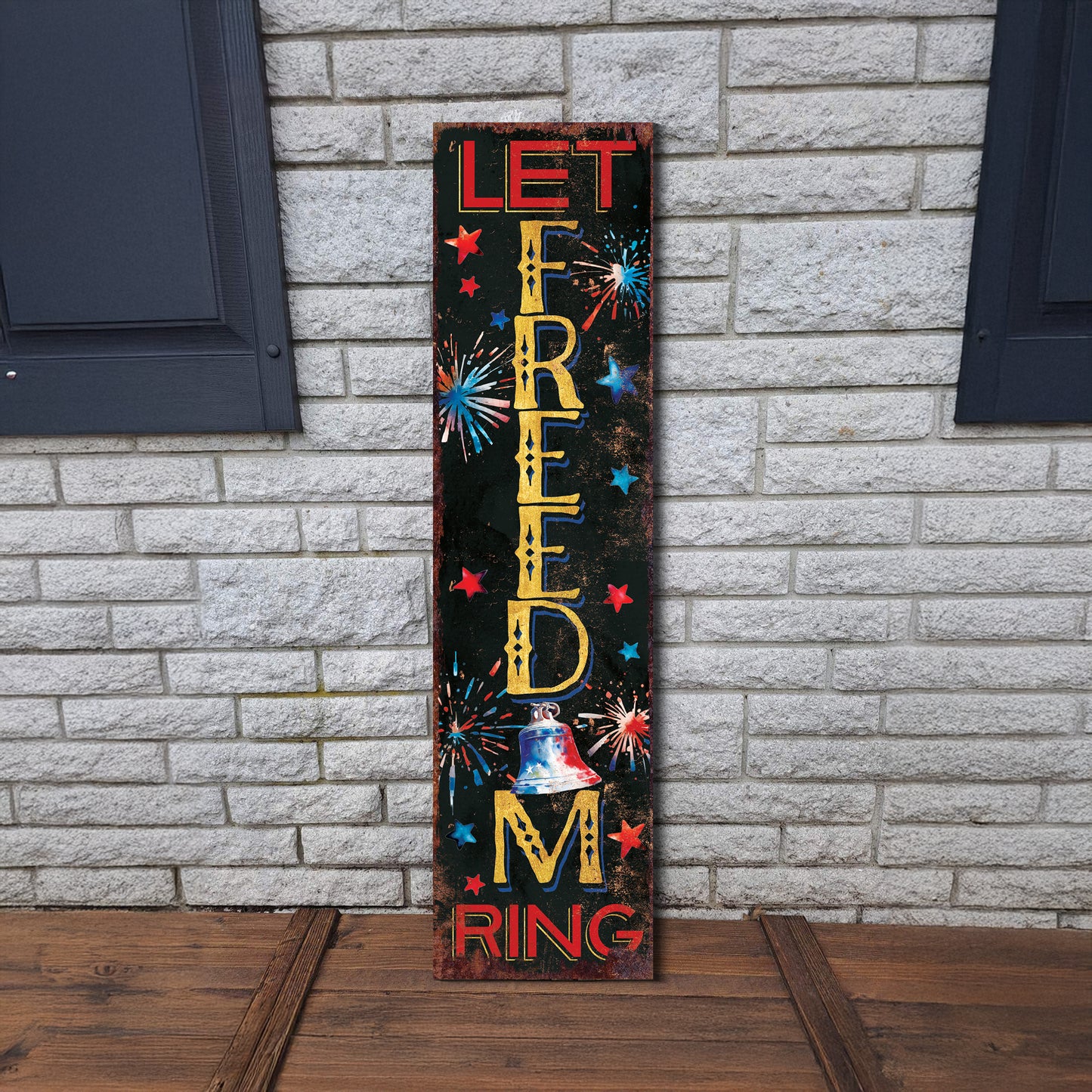 4th of July Let Freedom Ring Porch Sign Entryway Decor | UV Print | Front Porch Plaque | Seasonal Home Decor | 3 Sizes