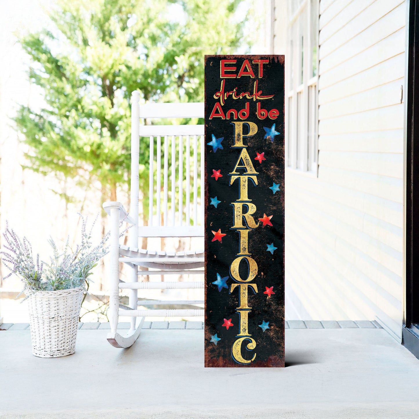 4th of July Eat Drink and Be Patriotic Porch Sign Entryway Decor | UV Print | Front Porch Plaque | Seasonal Home Decor | 3 Sizes