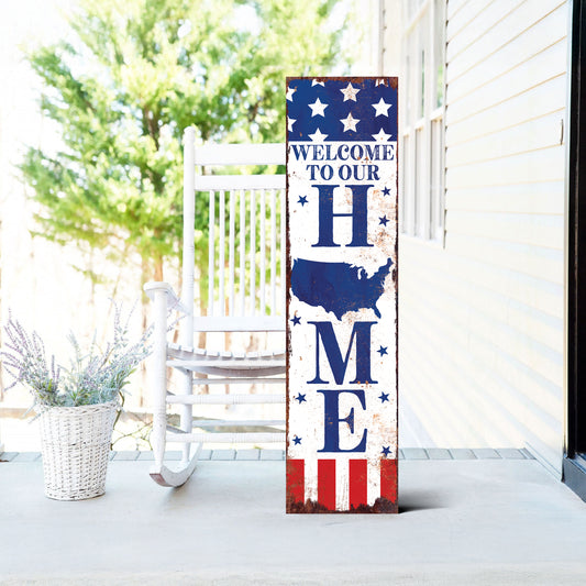 4th of July Welcome to Our Home Porch Sign Entryway Decor | UV Print | Front Porch Plaque | Seasonal Home Decor | 3 Sizes
