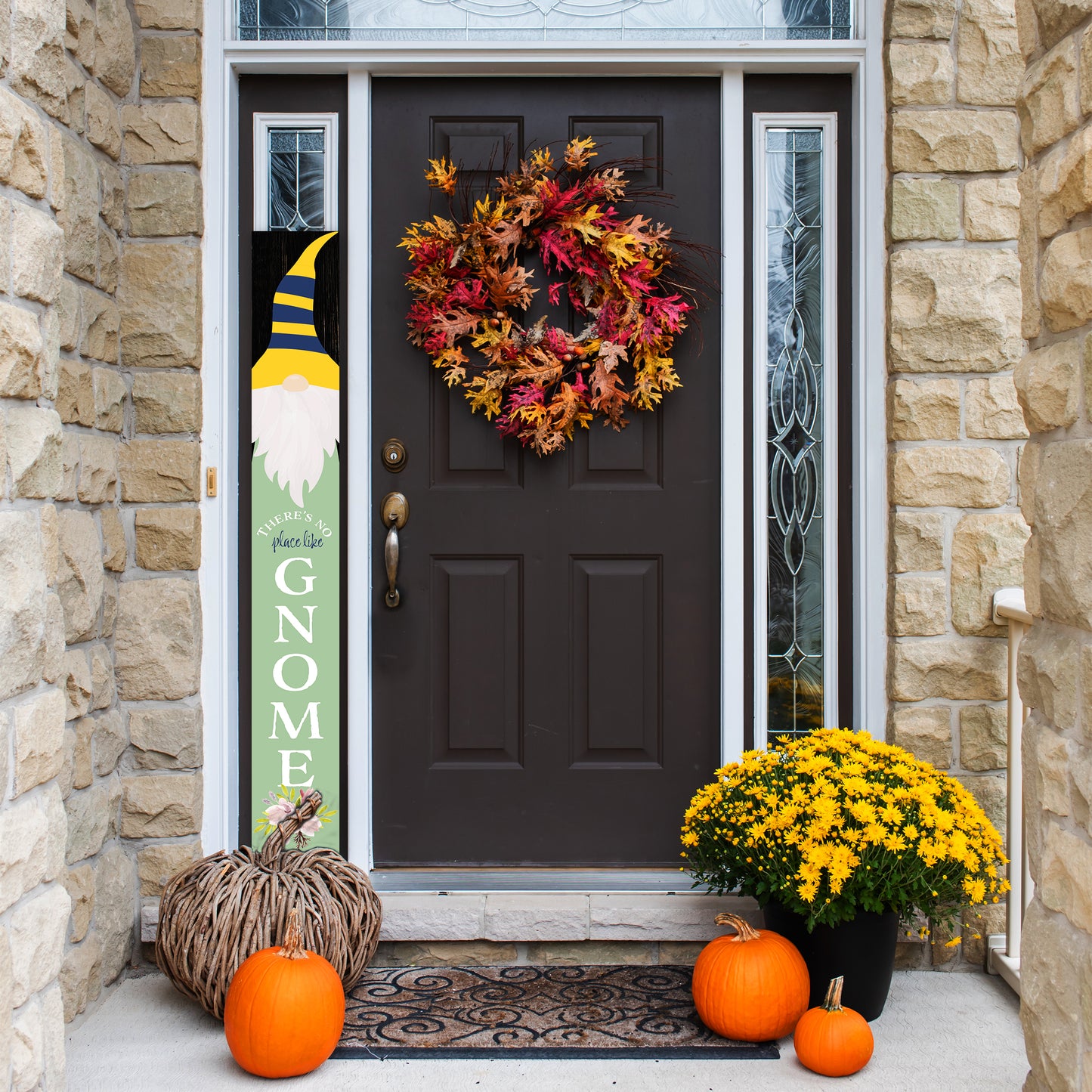 72IN There's No Place Like Gnome Outdoor Porch Sign Black