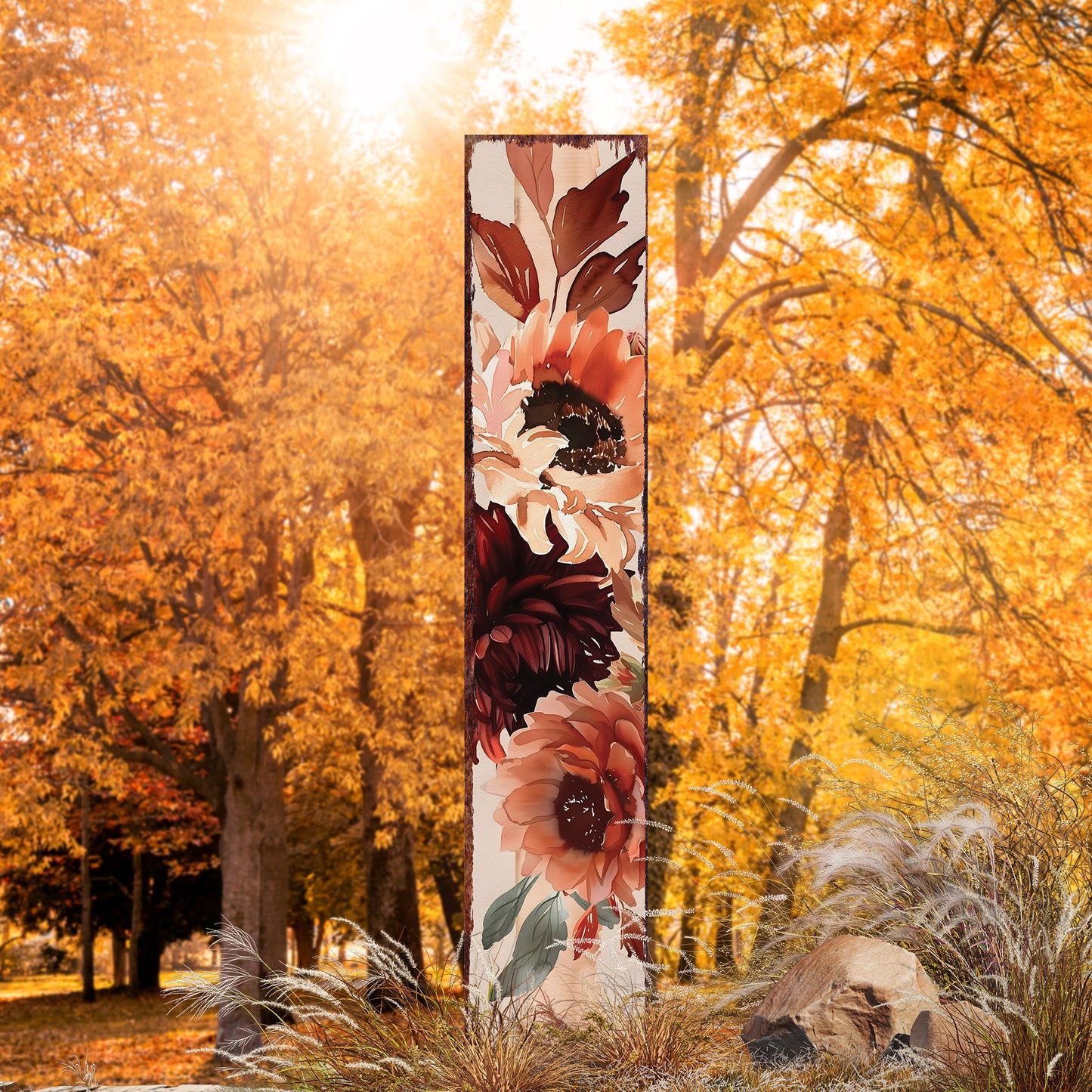 42in Fall Garden Stake | Watercolor Boho Floral Bouquet Decor | Ideal for Outdoor Decor, Yard Art, and Garden Decorations