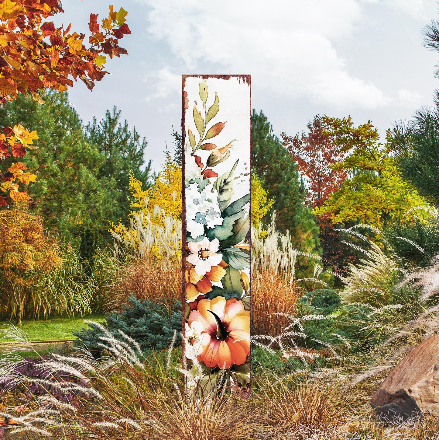 42in Fall Garden Stake _ Watercolor Fall Pumpkin Decor - Ideal for Outdoor Decor, Yard Art, and Garden Decorations