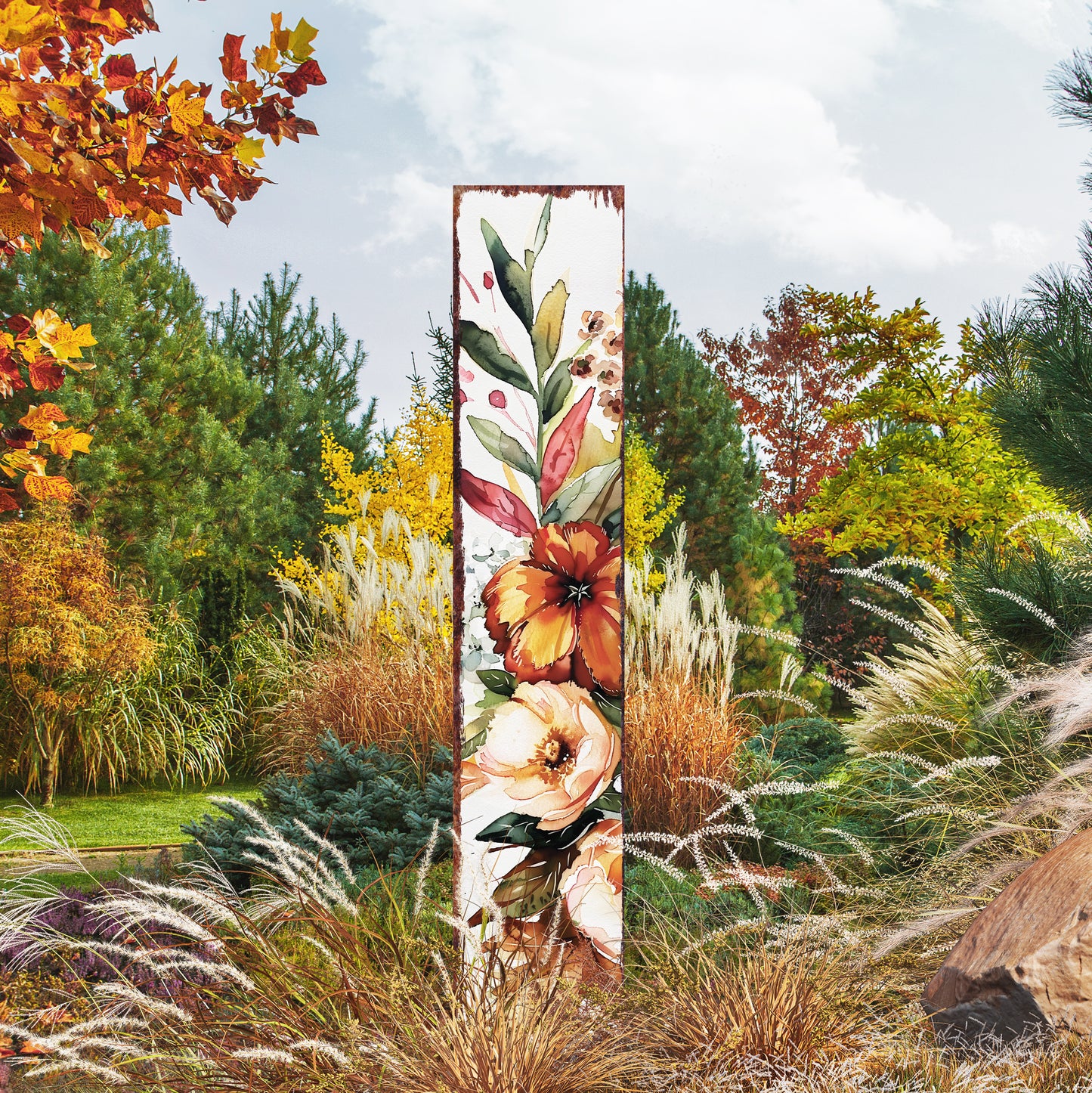 42in Fall Garden Stake _ Watercolor Fall Pumpkin Decor - Ideal for Outdoor Decor, Yard Art, and Garden Decorations