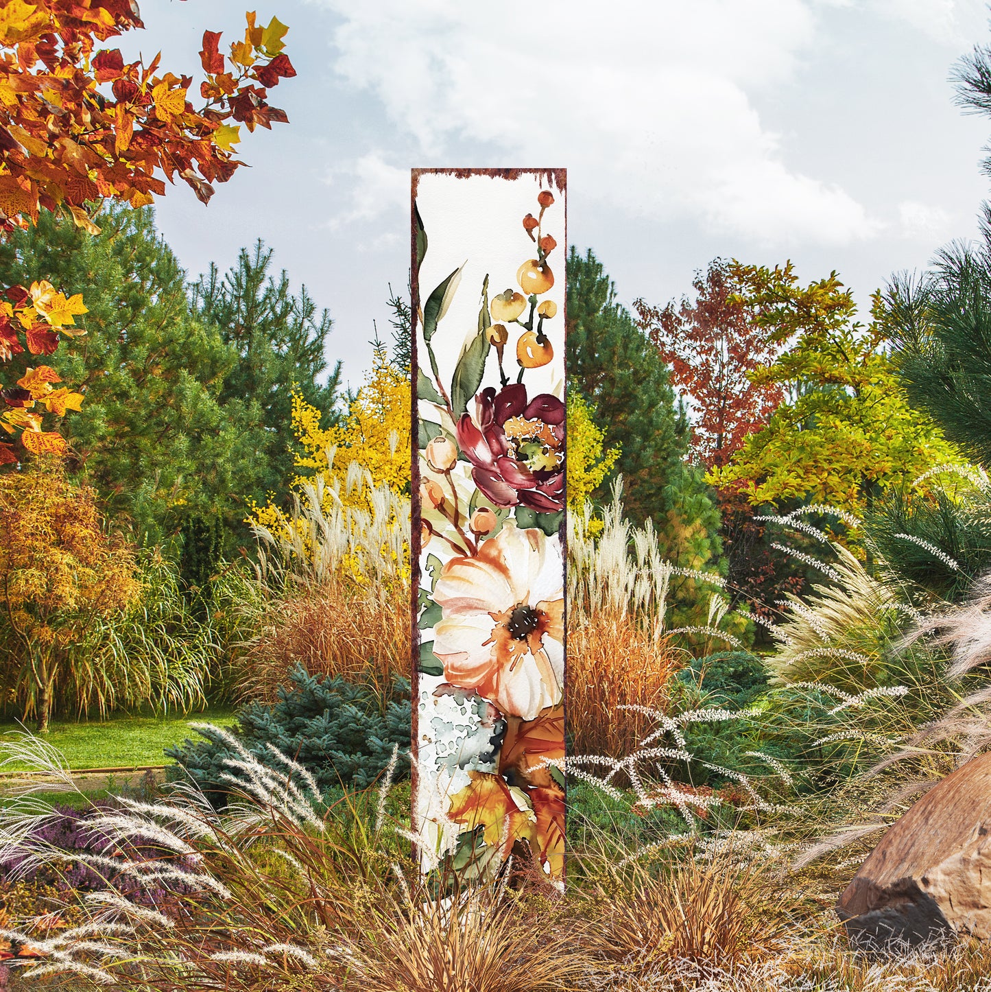 42in Fall Garden Stake _ Watercolor Fall Pumpkin Decor - Ideal for Outdoor Decor, Yard Art, and Garden Decorations
