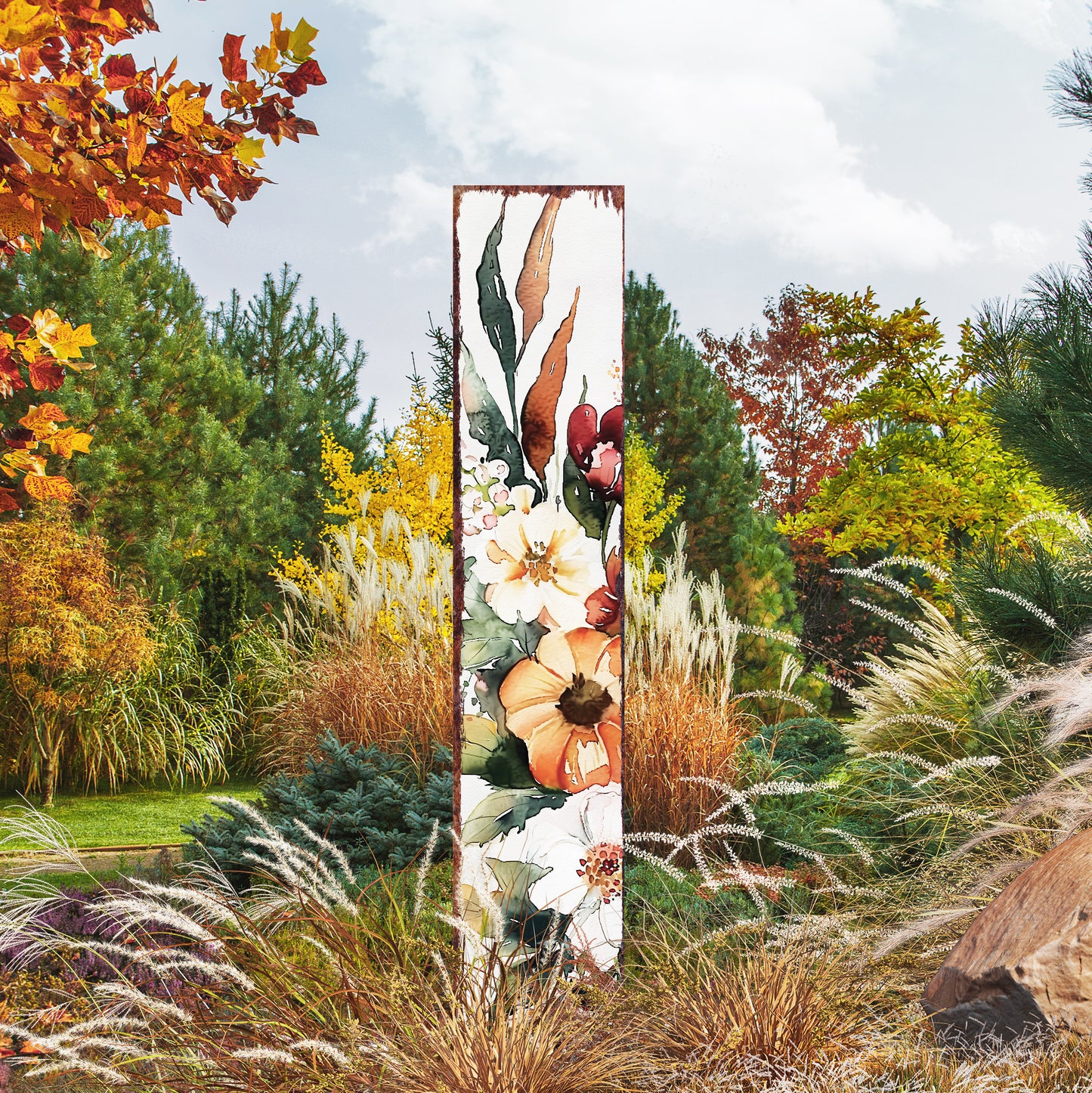 42in Fall Garden Stake _ Watercolor Fall Pumpkin Decor - Ideal for Outdoor Decor, Yard Art, and Garden Decorations