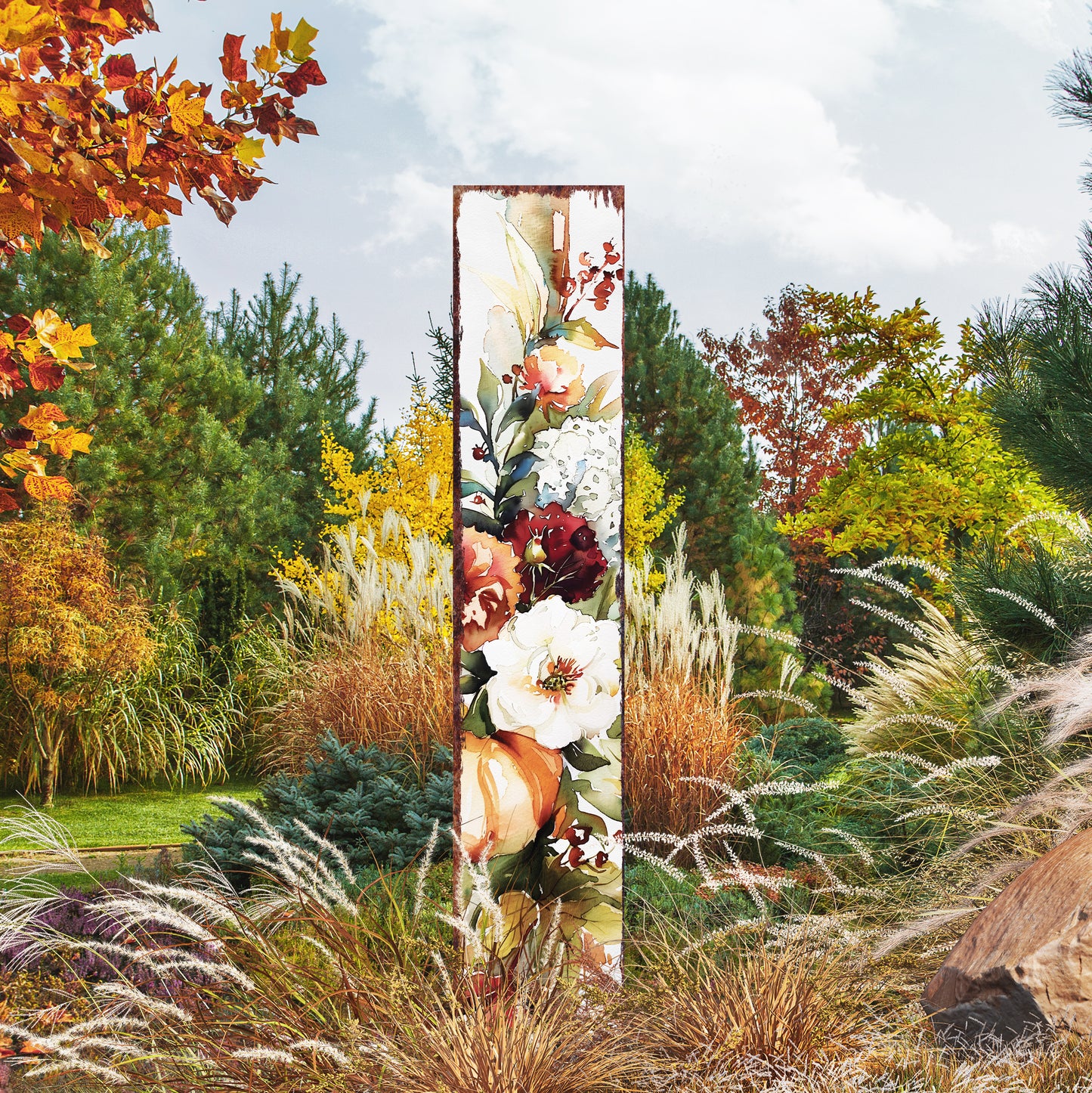42in Fall Garden Stake | Watercolor Fall Pumpkin Decor - Ideal for Outdoor Decor, Yard Art, and Garden Fall Decor
