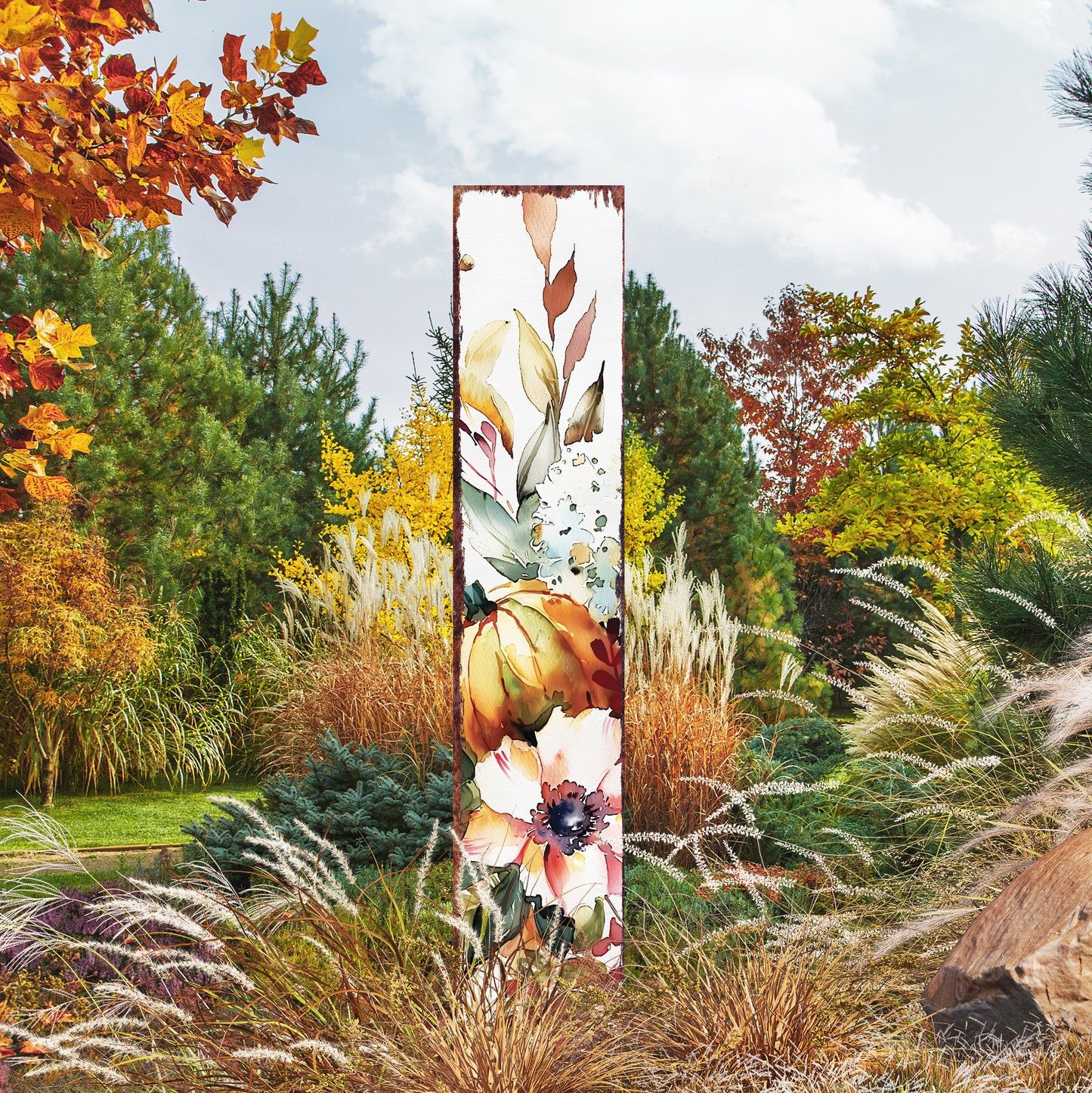 42in Fall Garden Stake | Watercolor Fall Pumpkin Decor - Ideal for Outdoor Decor, Yard Art, and Garden Fall Decor