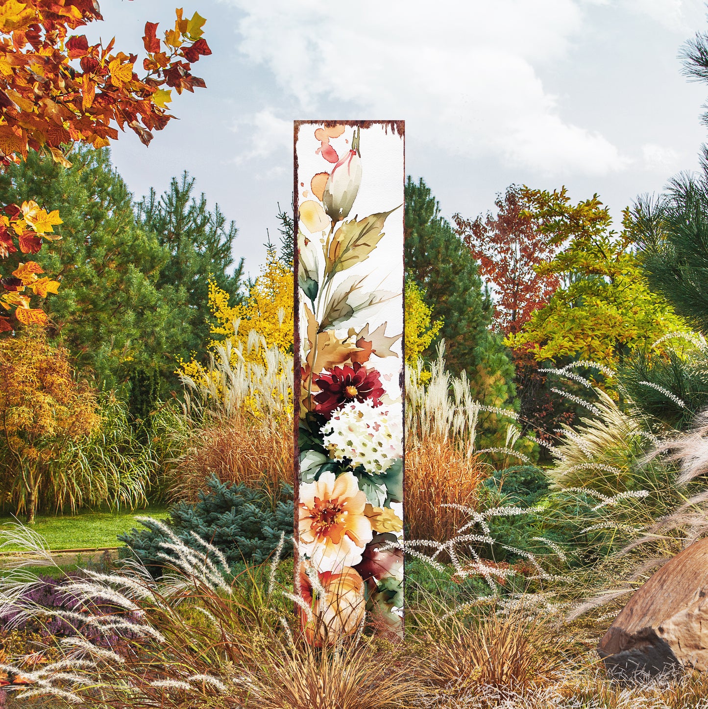 42in Fall Garden Stake | Watercolor Fall Pumpkin Decor - Ideal for Outdoor Decor, Yard Art, and Garden Fall Decor