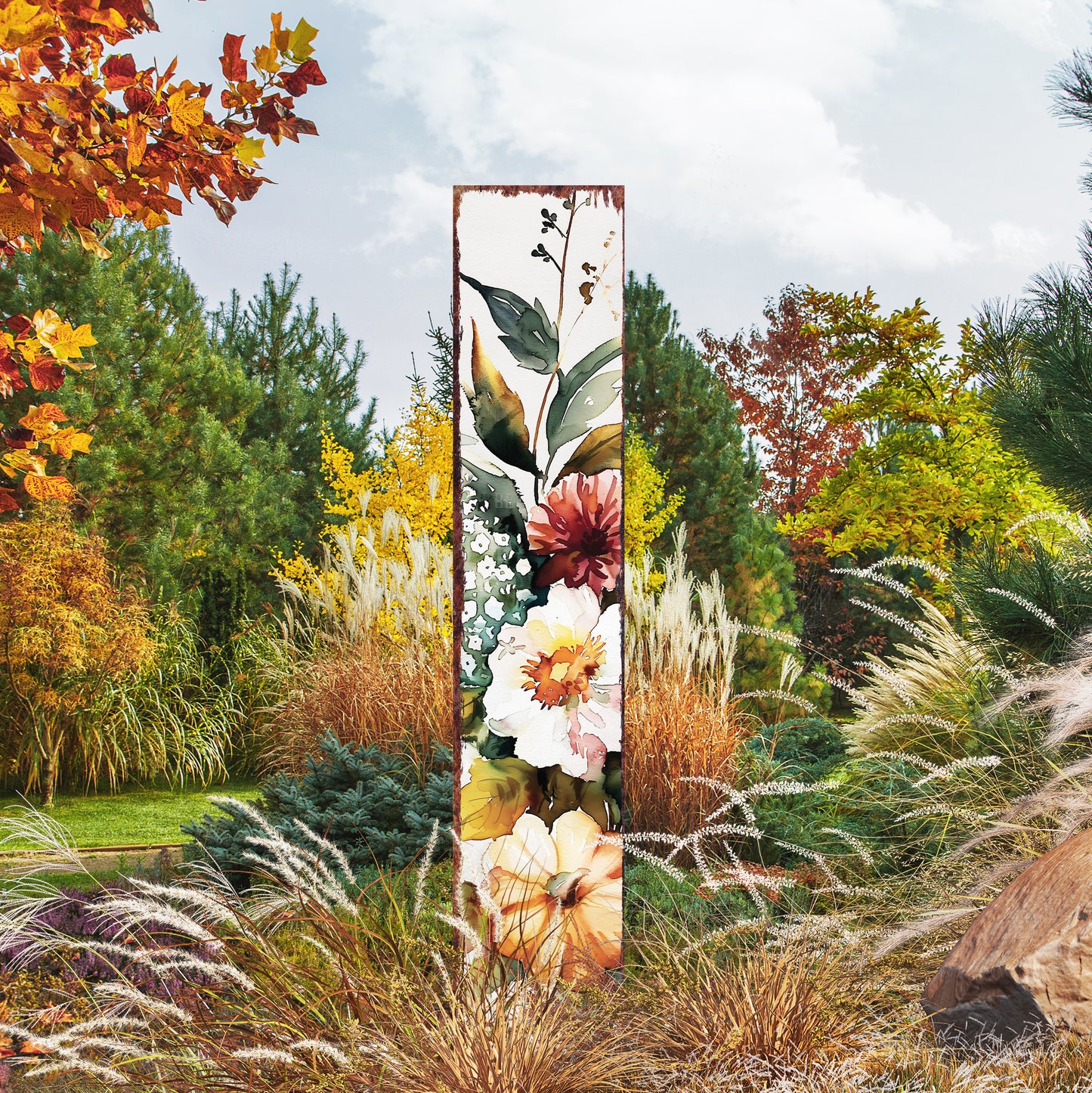 42in Fall Garden Stake | Watercolor Fall Pumpkin Decor - Ideal for Outdoor Decor, Yard Art, and Garden Fall Decor