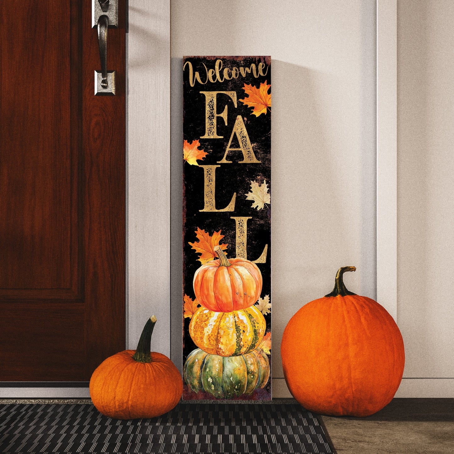 36in Fall Pumpkin Welcome Porch Sign - Front Porch Fall Decor Sign, Rustic Modern Farmhouse Entryway Fall Decor for Front Door