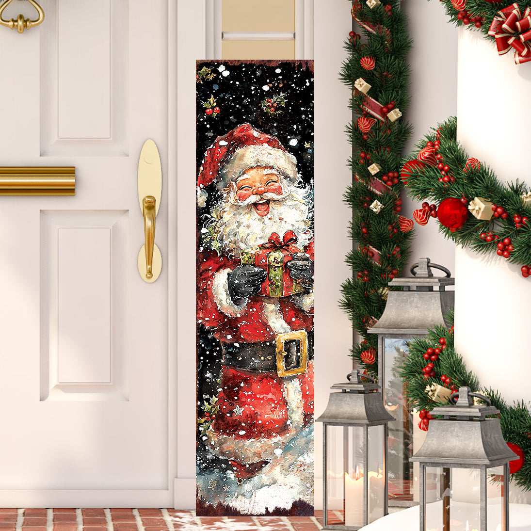 Santa Christmas Porch Sign – Holiday Entryway Welcome Decor for Outdoor Use