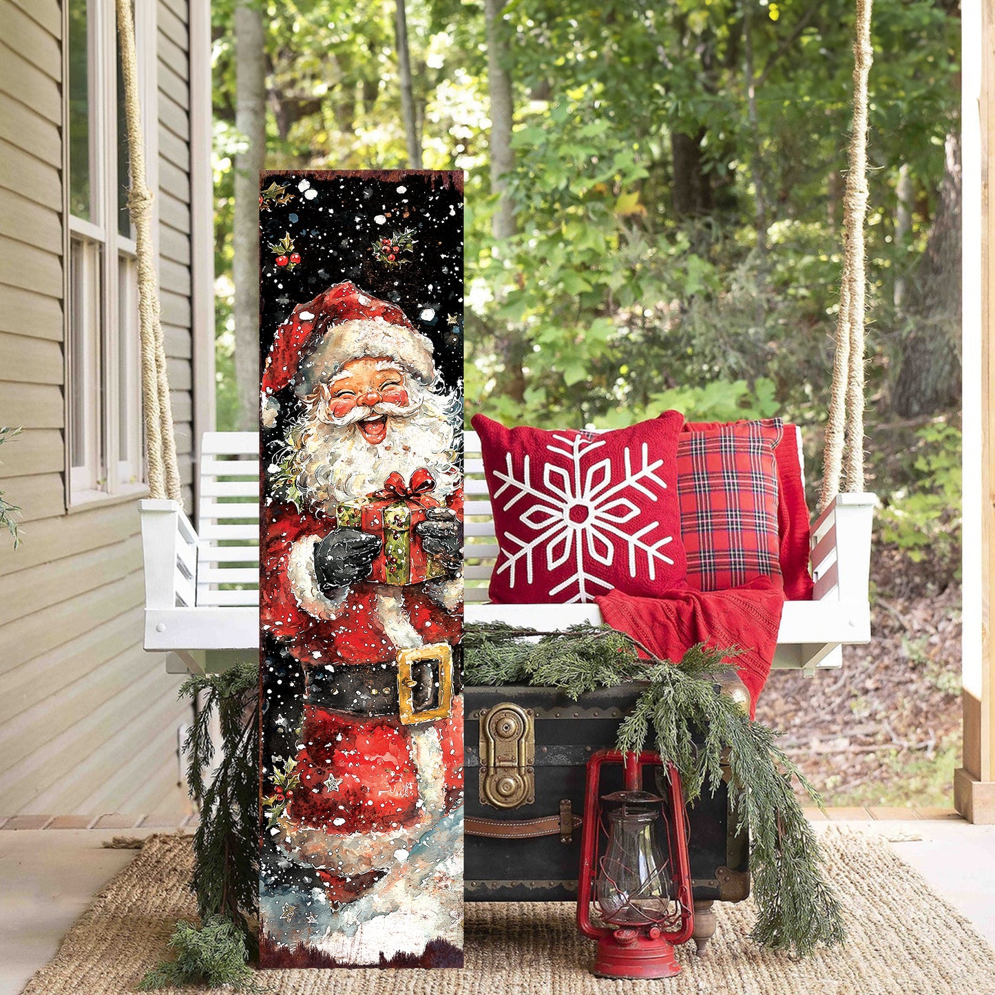 Santa Christmas Porch Sign – Holiday Entryway Welcome Decor for Outdoor Use