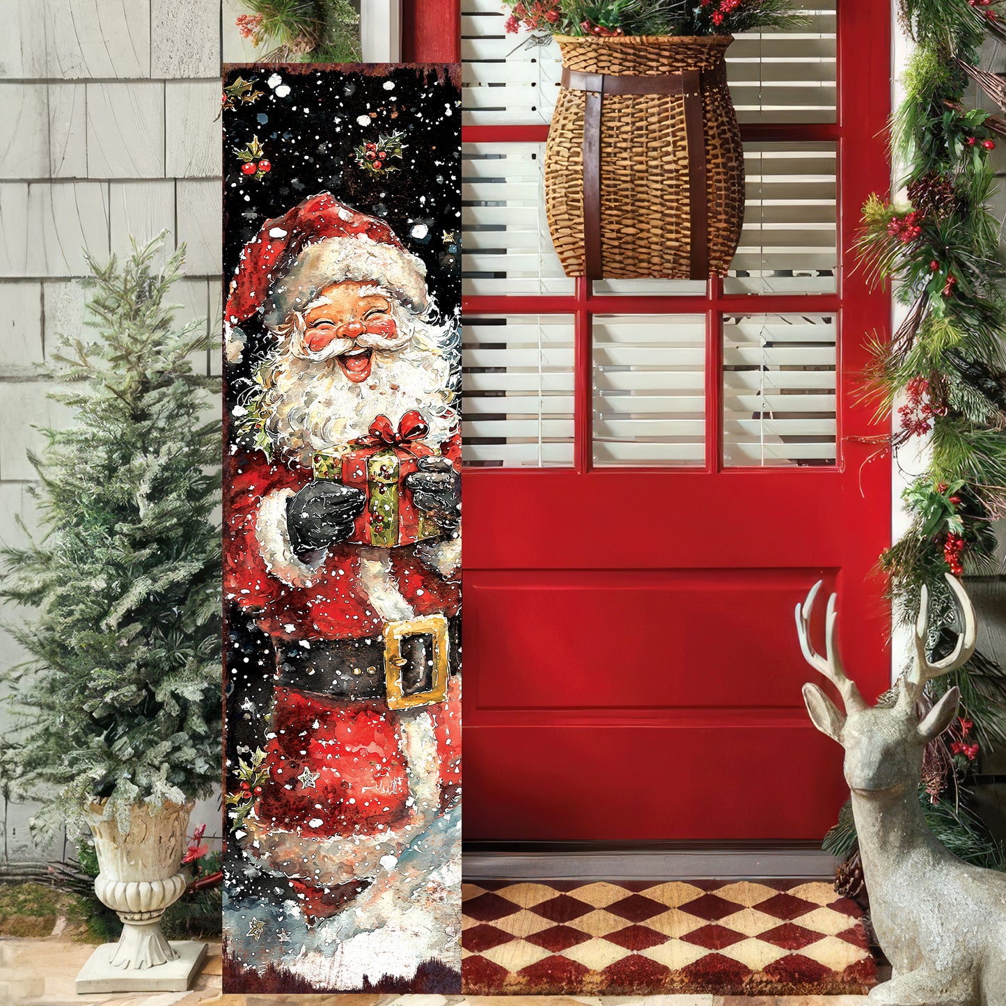 Santa Christmas Porch Sign – Holiday Entryway Welcome Decor for Outdoor Use