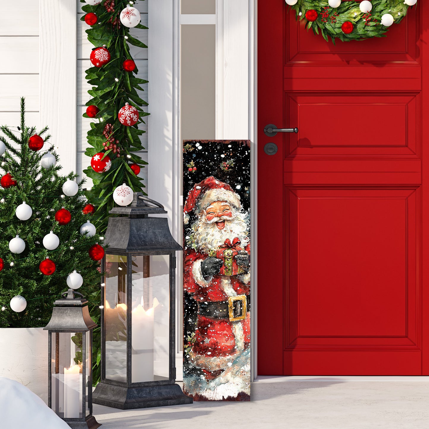 Santa Christmas Porch Sign – Holiday Entryway Welcome Decor for Outdoor Use