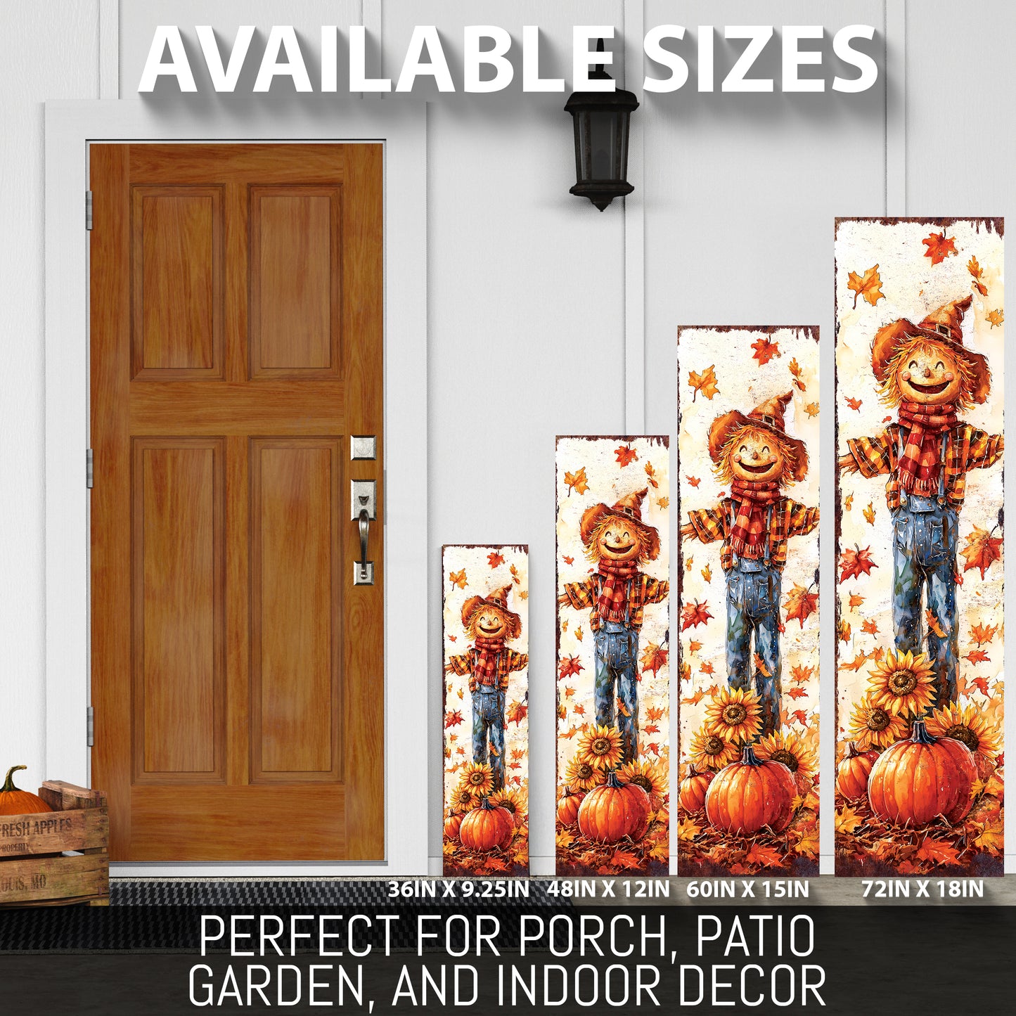 Fall Scarecrow Porch Sign – Rustic Autumn Front Porch Sign with Pumpkins & Sunflowers | Farmhouse Harvest Decoration for Outdoor Indoor Entryway