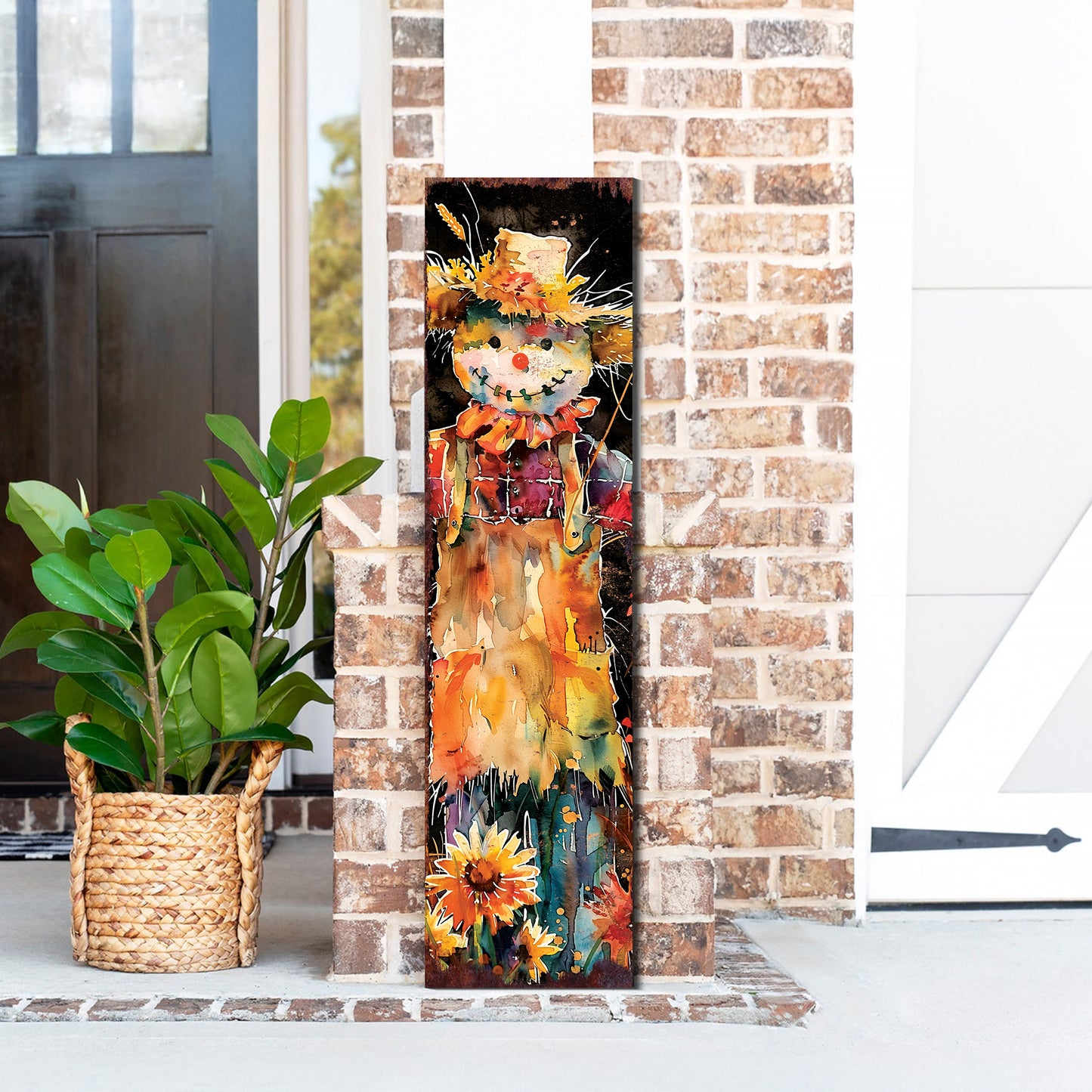 Fall Scarecrow Porch Sign - Front Porch Fall Plaque with Harvest Decoration | Autumn Decor UV Print | Entryway Fall Decor | 48x12