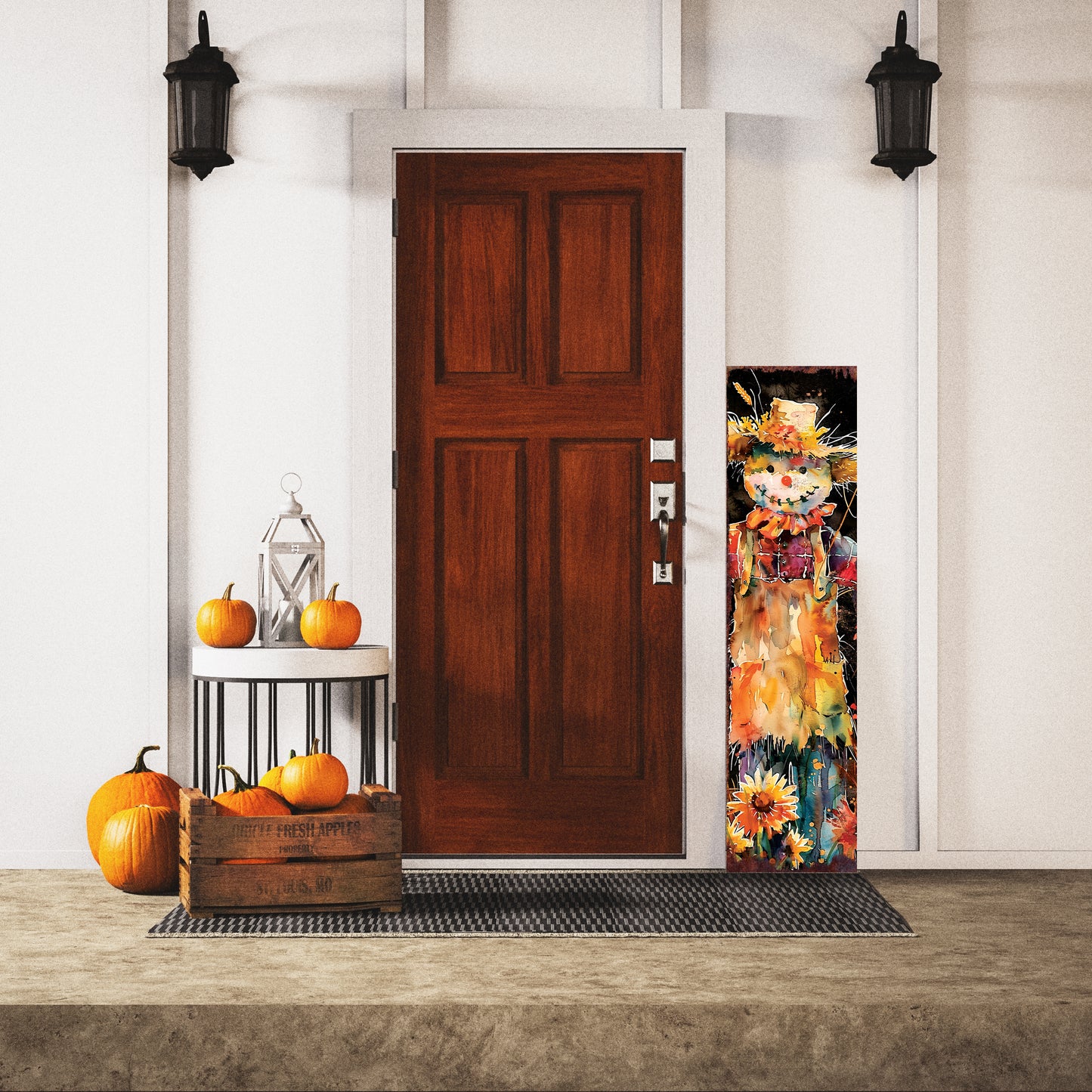 Fall Scarecrow Porch Sign - Front Porch Fall Plaque with Harvest Decoration | Autumn Decor UV Print | Entryway Fall Decor | 48x12