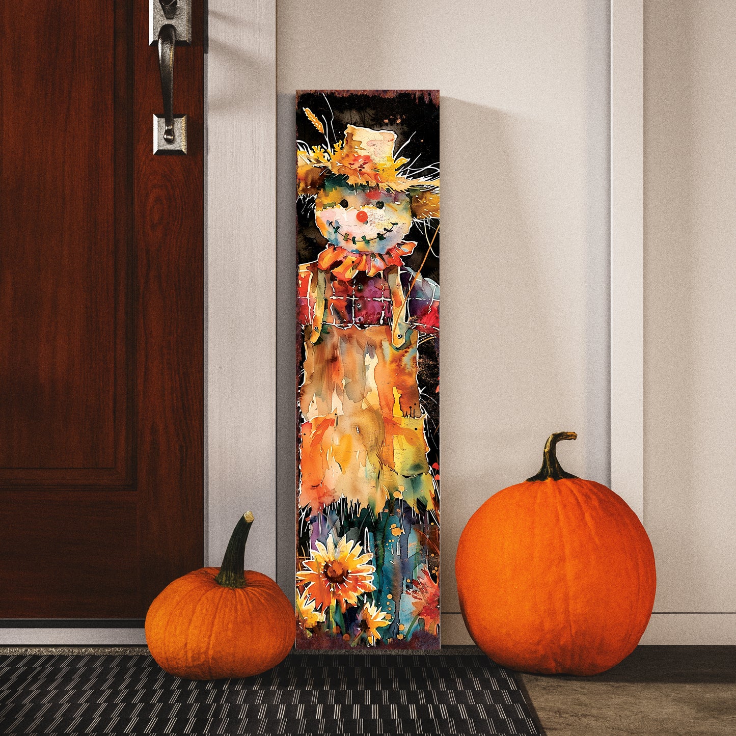 Fall Scarecrow Porch Sign - Front Porch Fall Plaque with Harvest Decoration | Autumn Decor UV Print | Entryway Fall Decor | 48x12