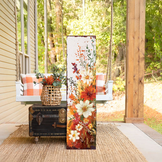 Fall Wildflower Porch Sign - Fall Front Porch Plaque with Harvest Decoration | Entryway Autumn Decor | Wood, UV Print