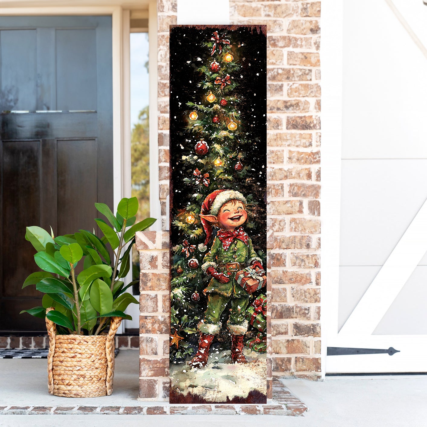 Merry Christmas Elf Porch Sign | Outdoor Holiday Welcome Decor
