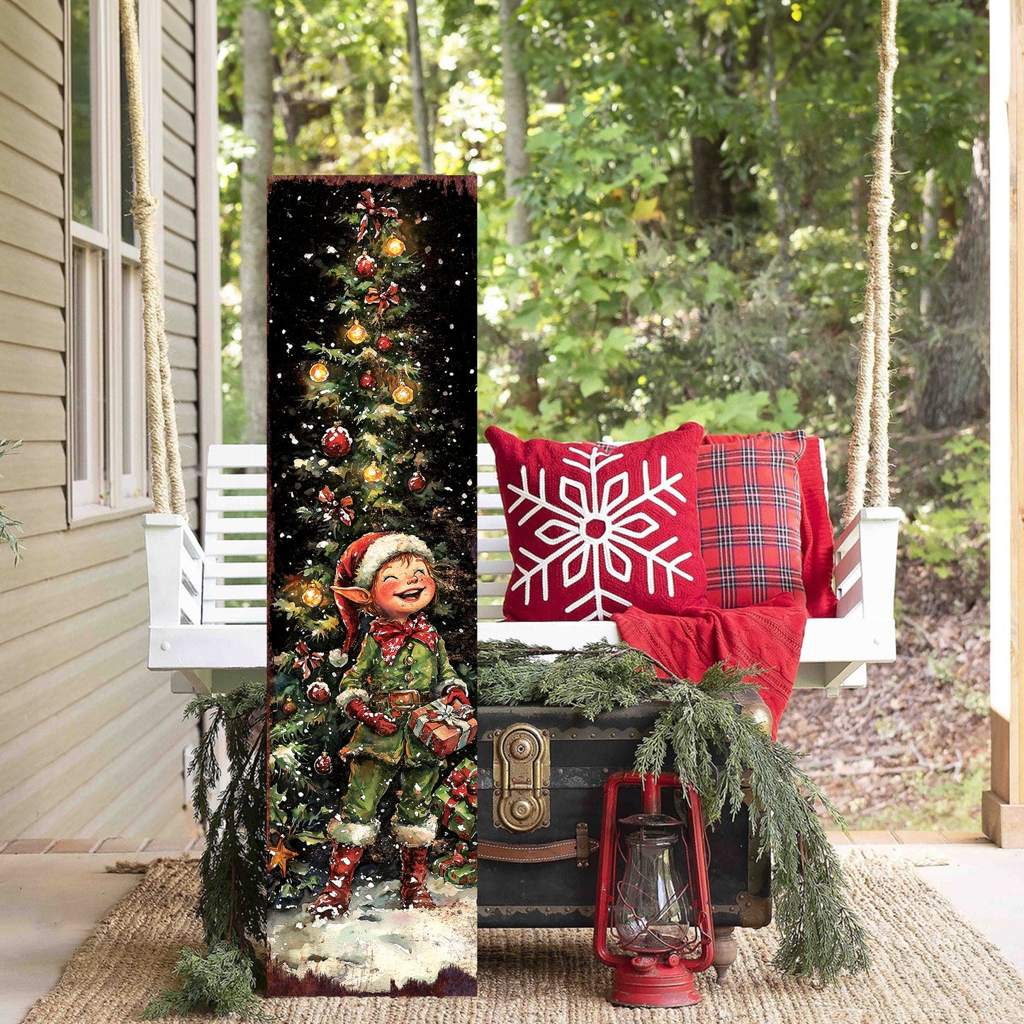 Merry Christmas Elf Porch Sign | Outdoor Holiday Welcome Decor