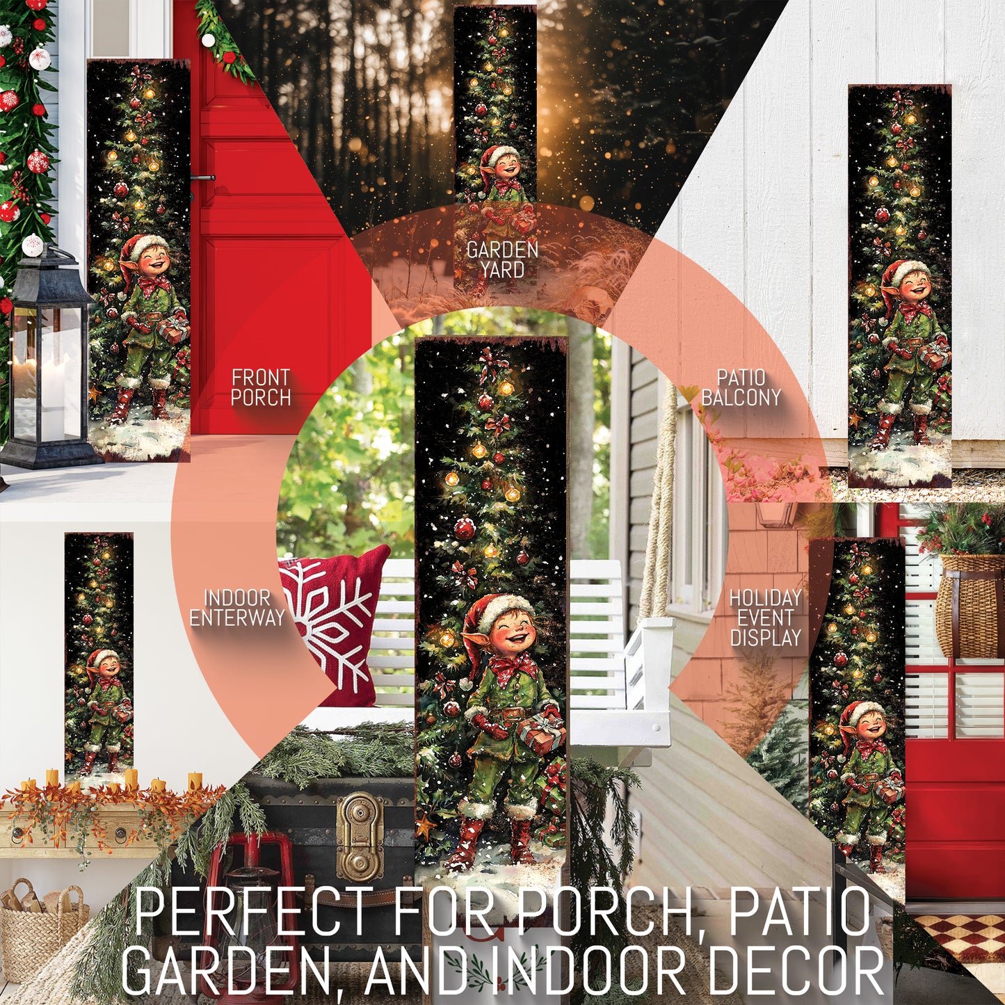 Merry Christmas Elf Porch Sign | Outdoor Holiday Welcome Decor