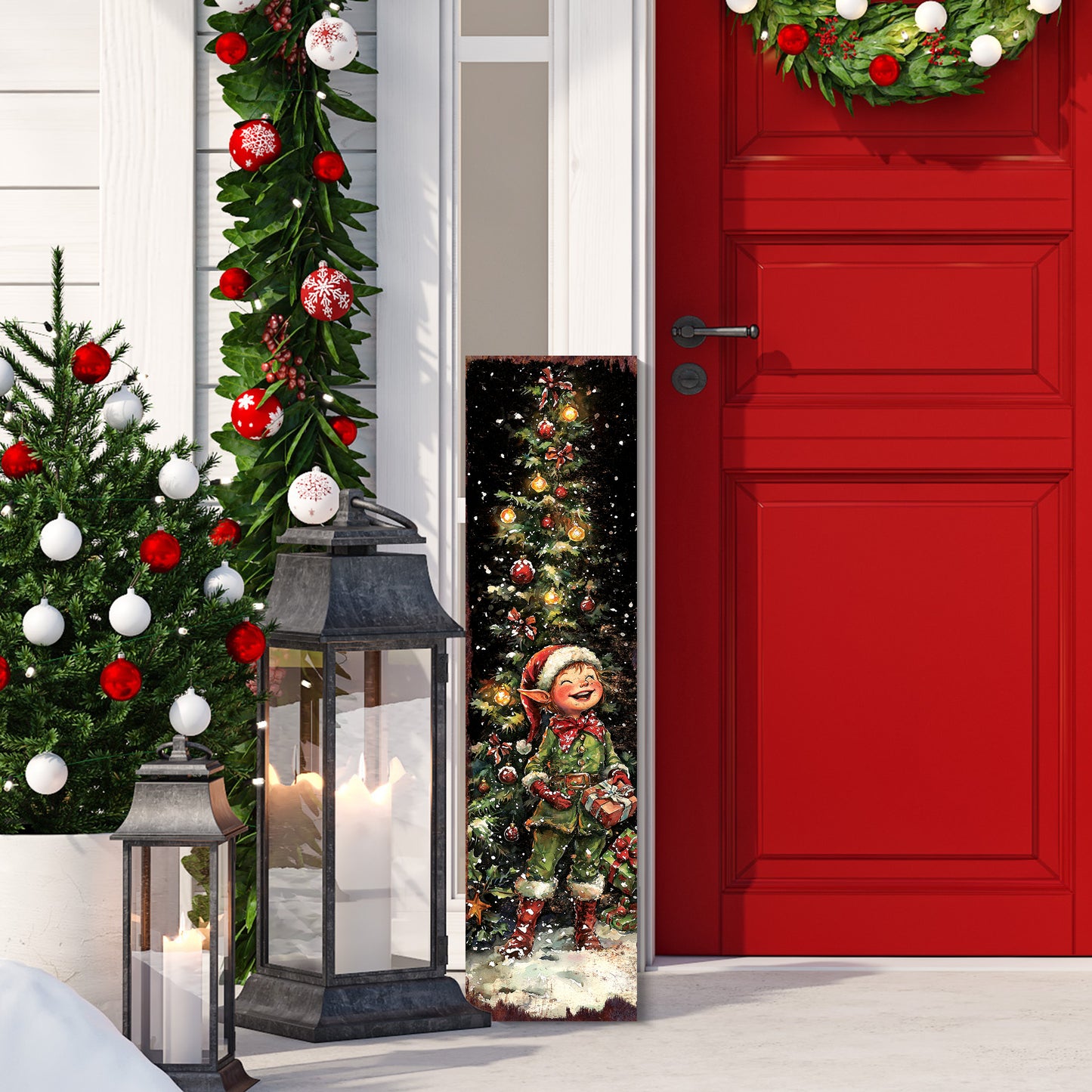 Merry Christmas Elf Porch Sign | Outdoor Holiday Welcome Decor