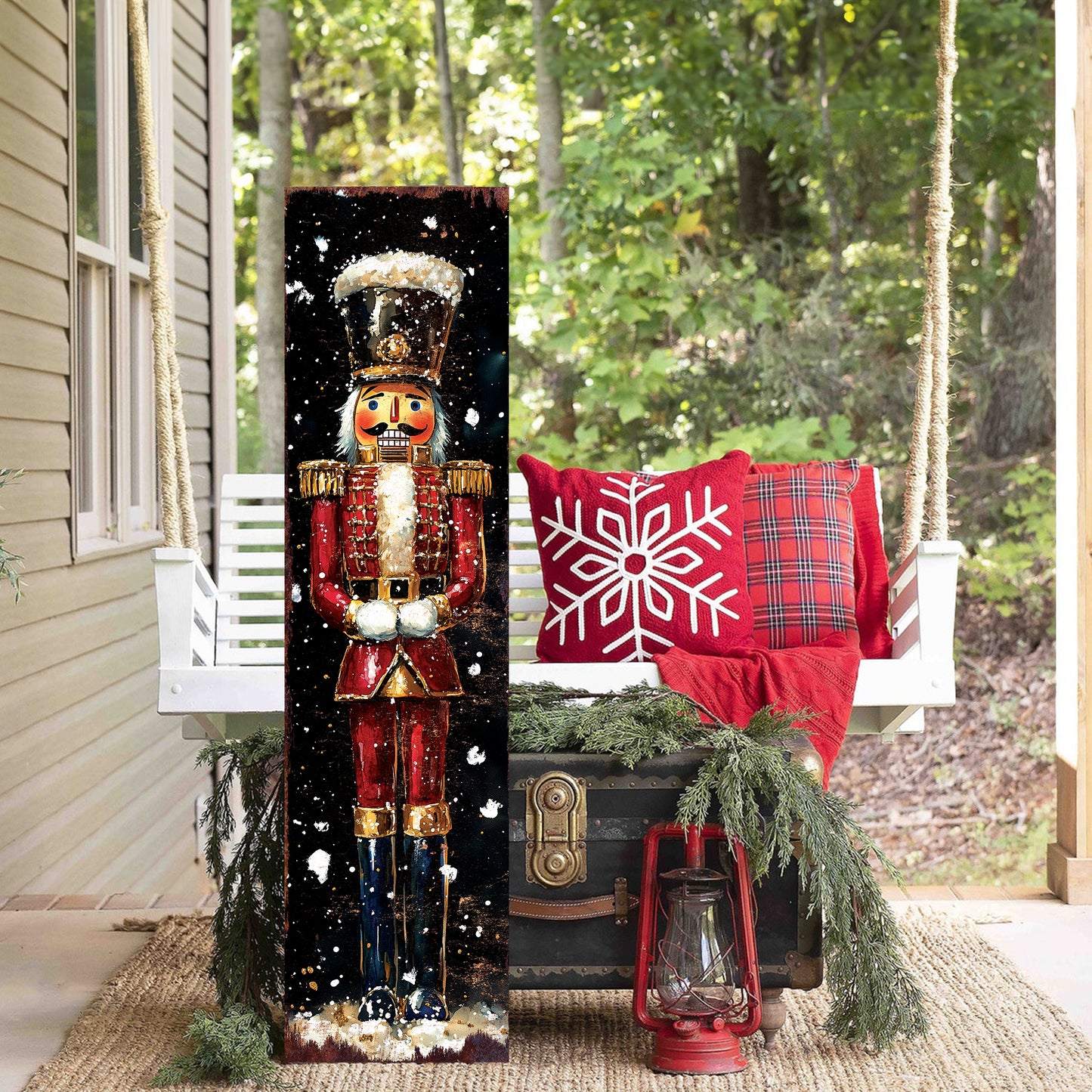 Red Nutcracker Porch Sign – Christmas Holiday Decor for Entryway & Outdoor