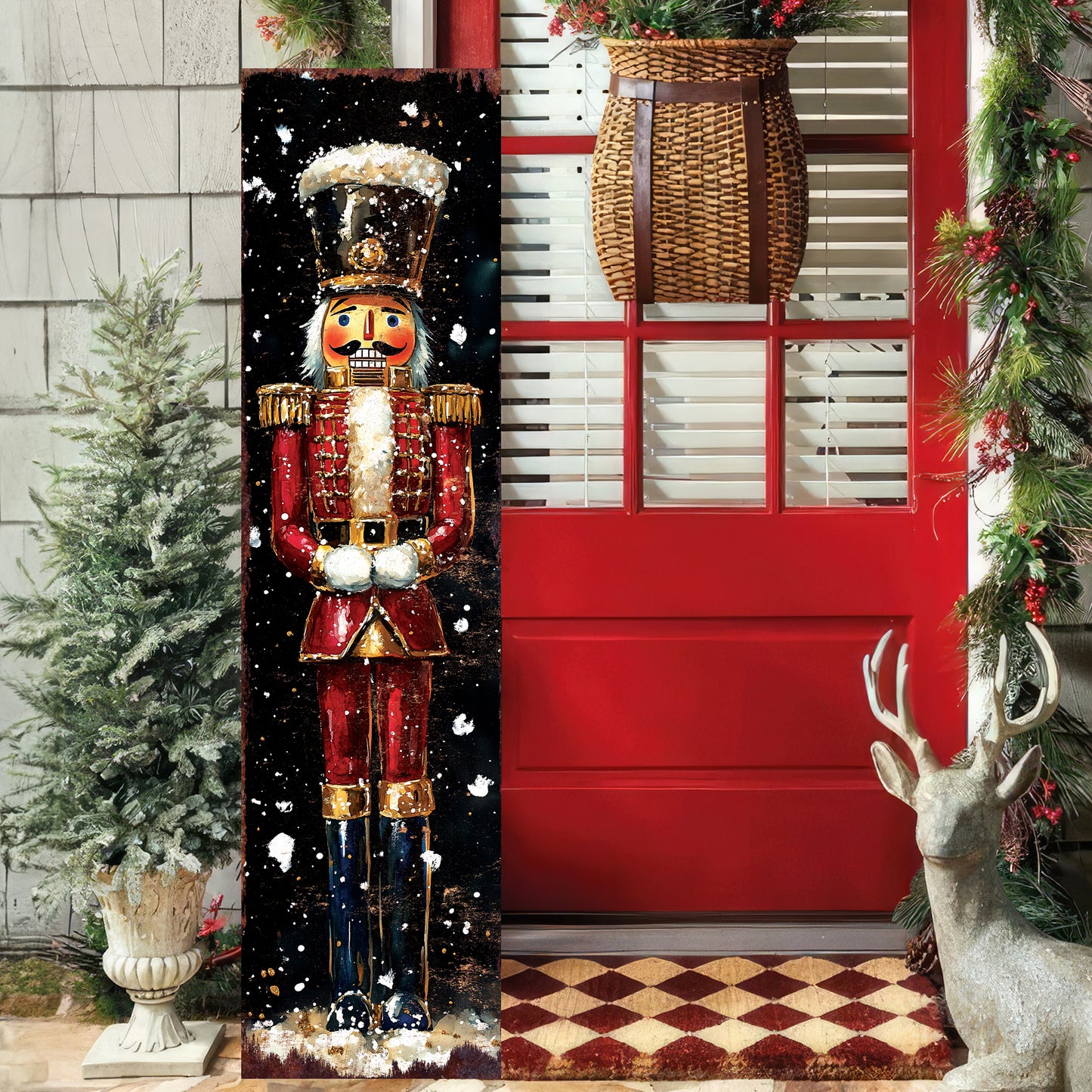 Red Nutcracker Porch Sign – Christmas Holiday Decor for Entryway & Outdoor