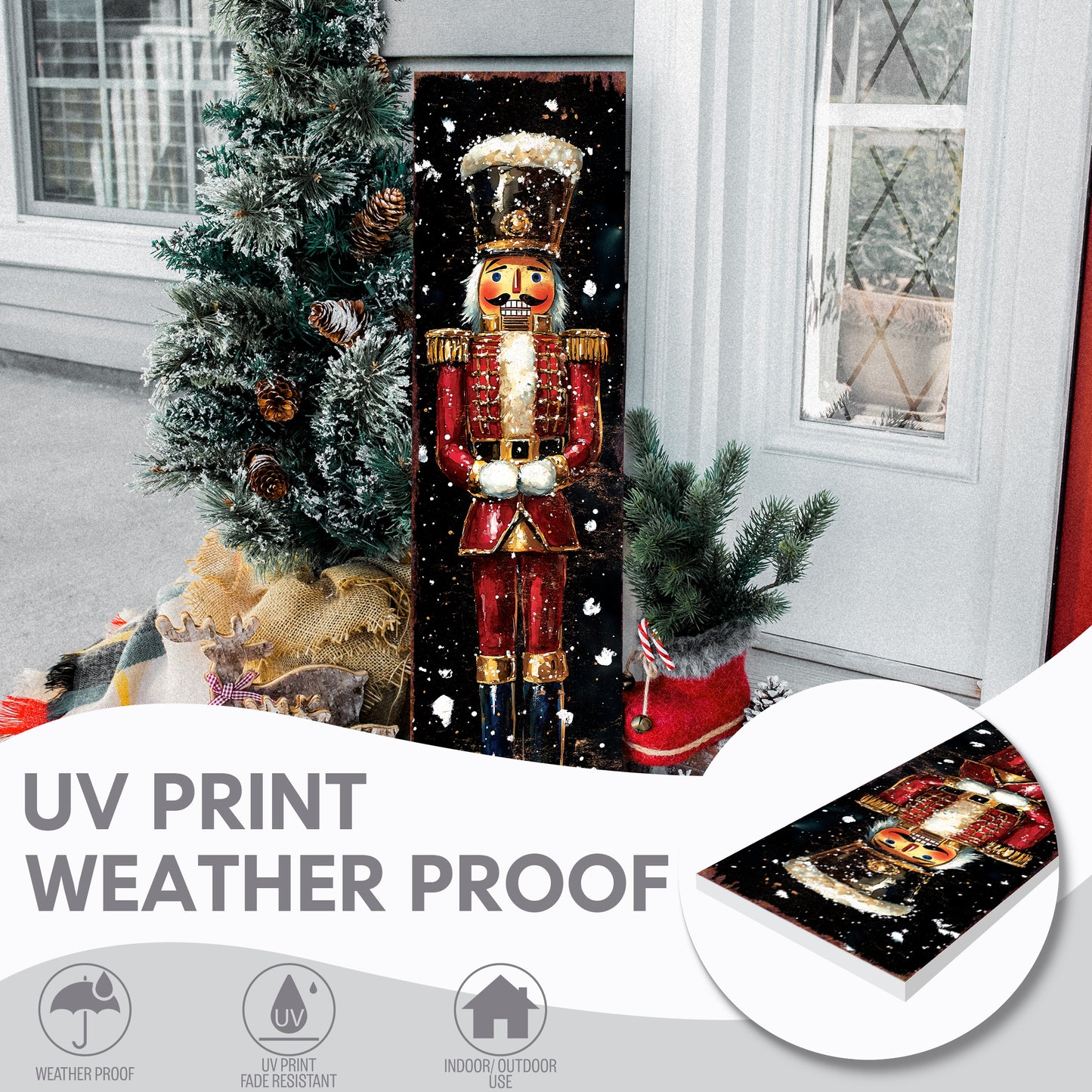 Red Nutcracker Porch Sign – Christmas Holiday Decor for Entryway & Outdoor