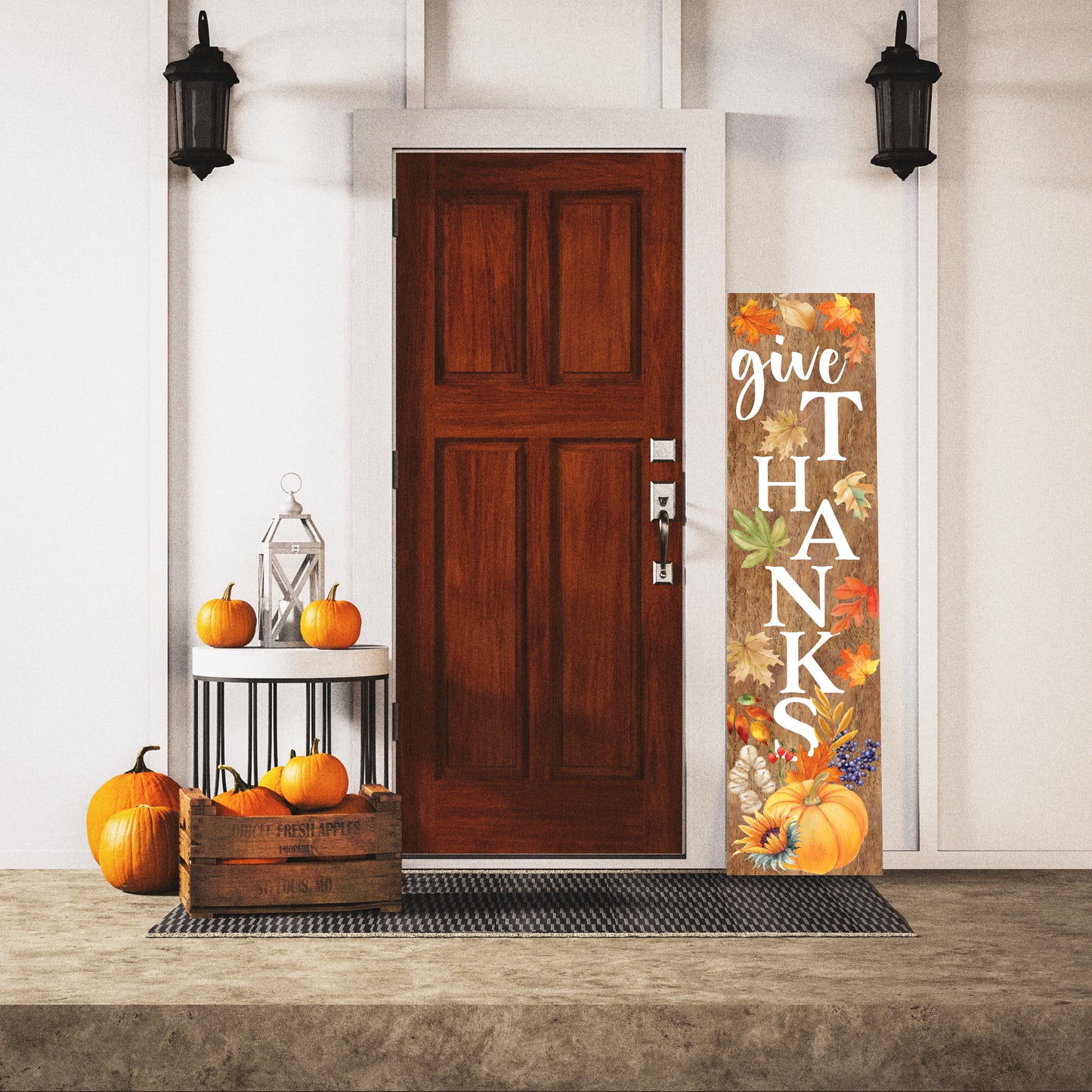 Give Thanks Fall Porch Sign - Front Porch Harvest Welcome Sign with Vintage Autumn Decoration, Rustic Thanksgiving Decor for Outdoor