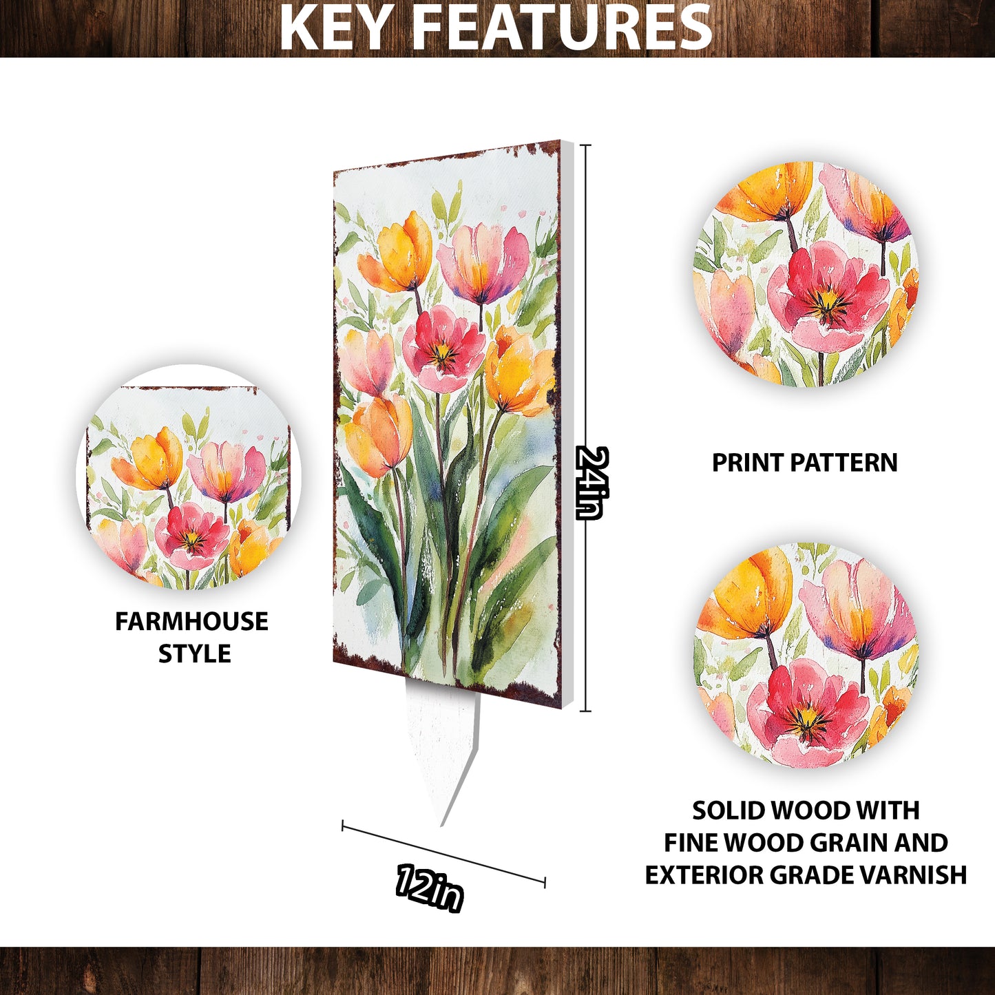 30in Spring Garden Stake | Watercolor Tulips Decor | Ideal for Outdoor Decor, and Yard Art, Garden Decorative