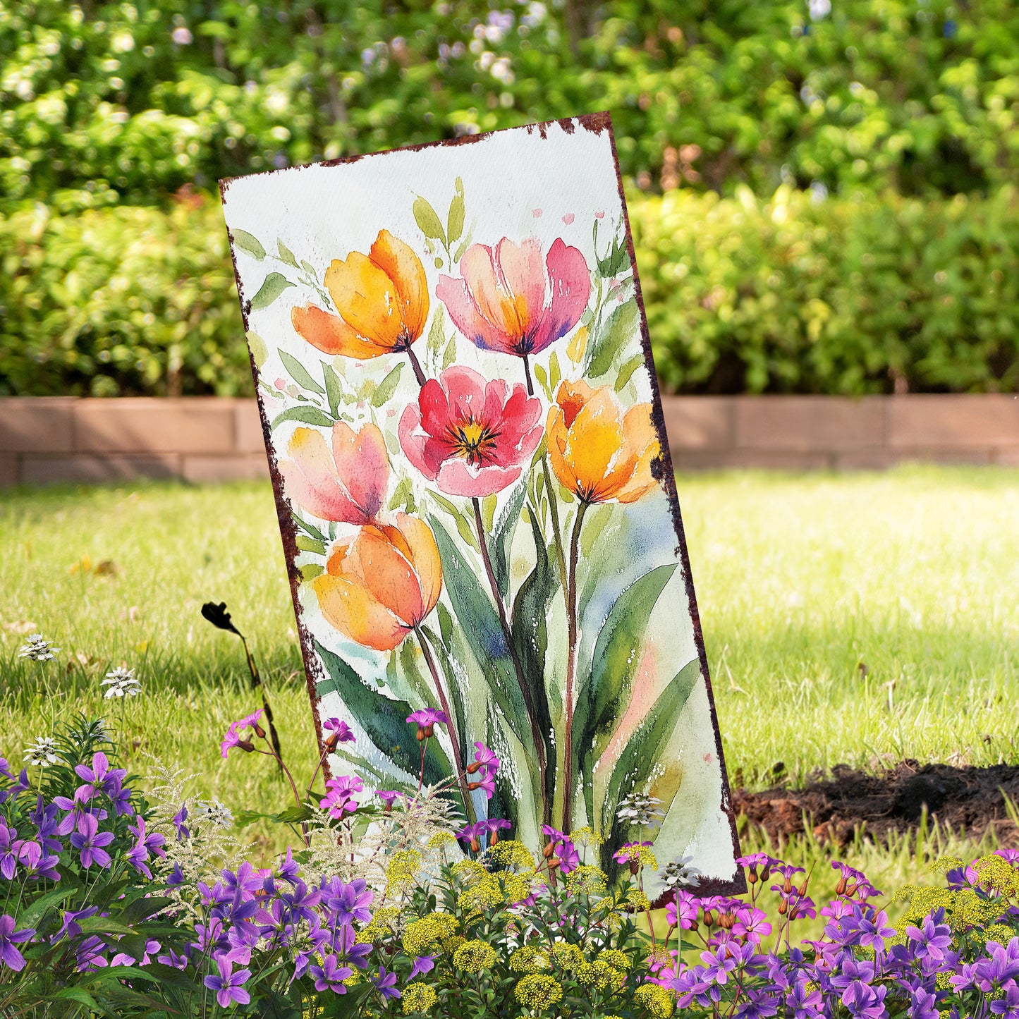 30in Spring Garden Stake | Watercolor Tulips Decor | Ideal for Outdoor Decor, and Yard Art, Garden Decorative