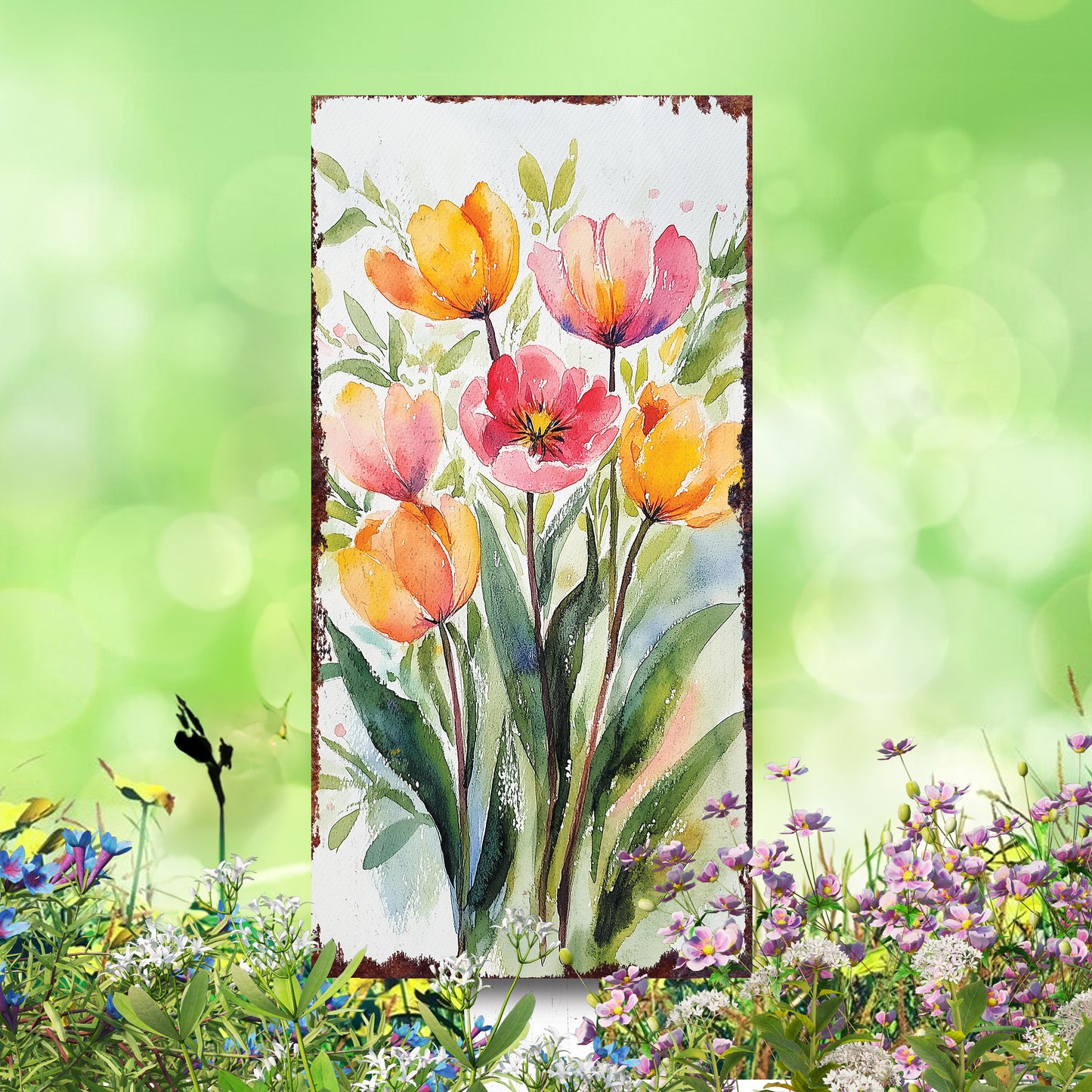 30in Spring Garden Stake | Watercolor Tulips Decor | Ideal for Outdoor Decor, and Yard Art, Garden Decorative