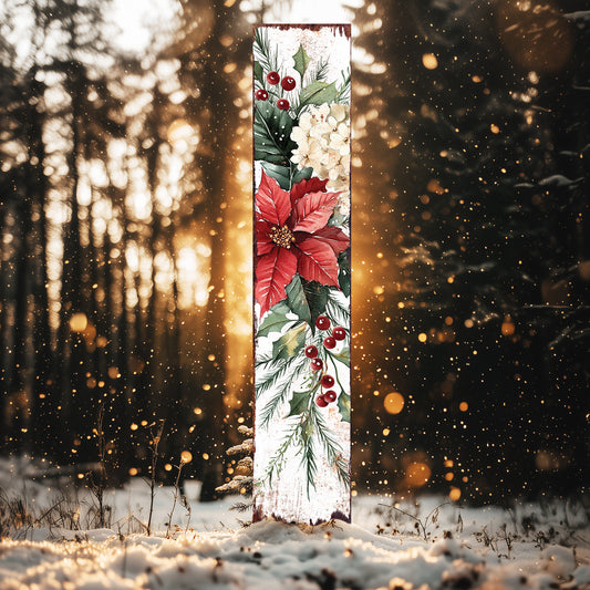 42in Merry Christmas Garden Stake | Poinsettia Outdoor Holiday Decor Gift